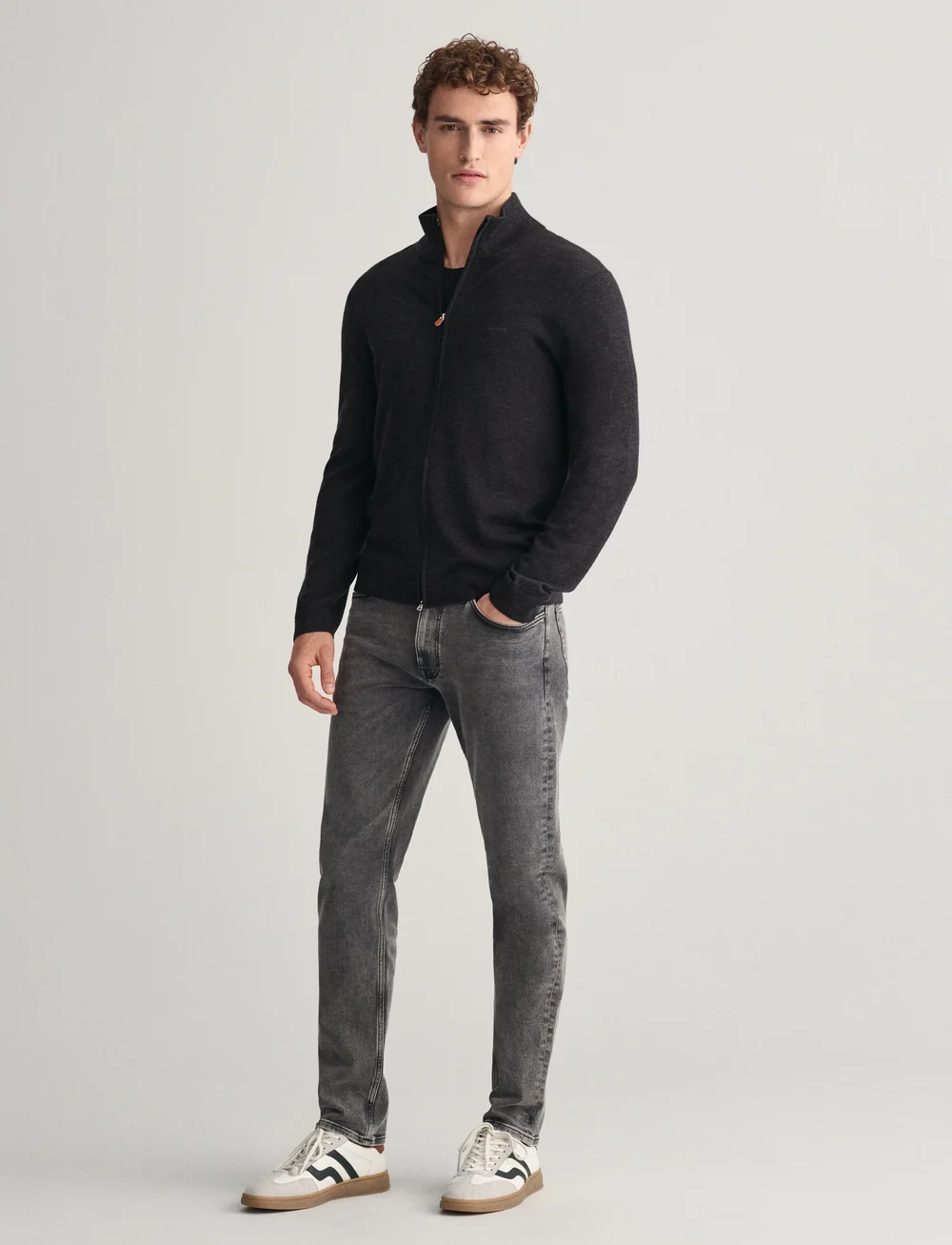 GANT - EXTRAFINE MERINO WOOL ZIP CARDIGAN - full zip jumpers - dk charcoal melange - 4