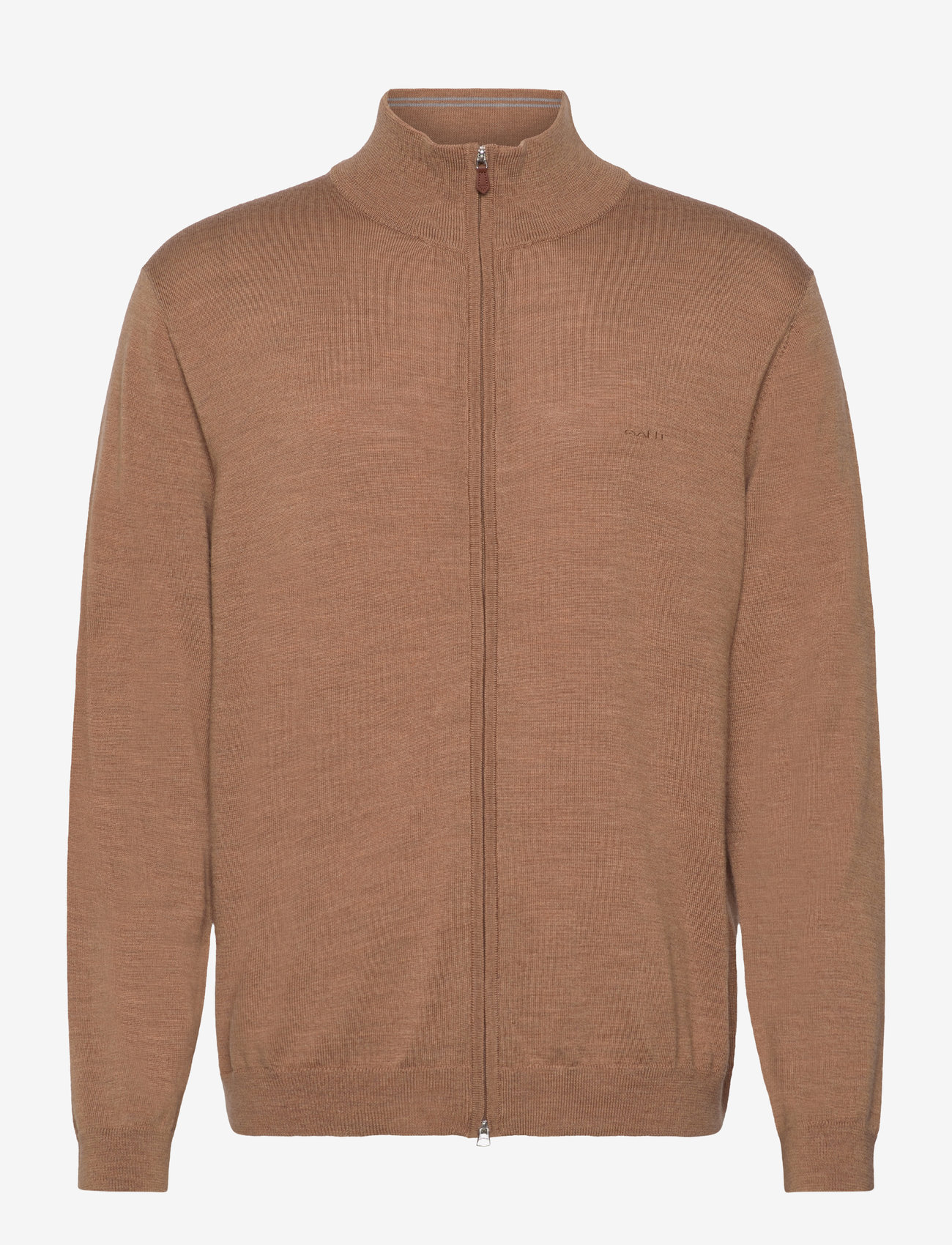 GANT - EXTRAFINE MERINO WOOL ZIP CARDIGAN - pullover mit durchgehendem reißverschluss - dk. sand melange - 0