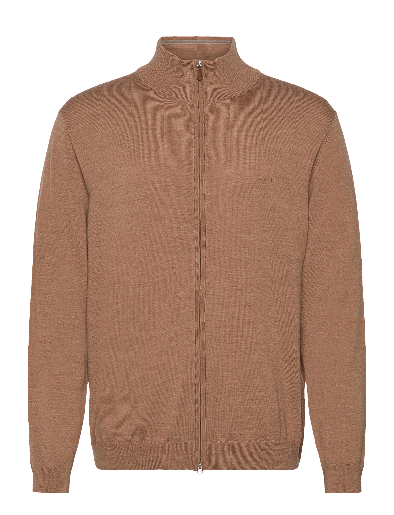 GANT - EXTRAFINE MERINO WOOL ZIP CARDIGAN - pullover mit durchgehendem reißverschluss - dk. sand melange - 0
