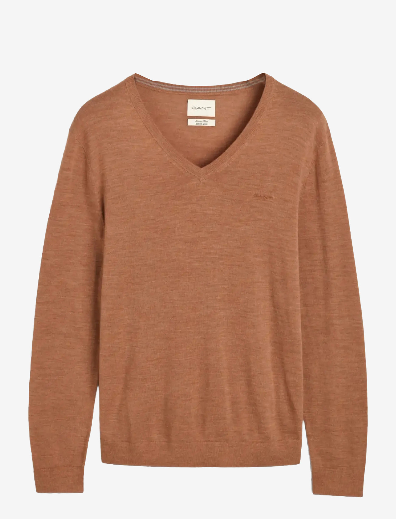 GANT - EXTRAFINE MERINO WOOL V-NECK - knitted v-necks - dk. sand melange - 0