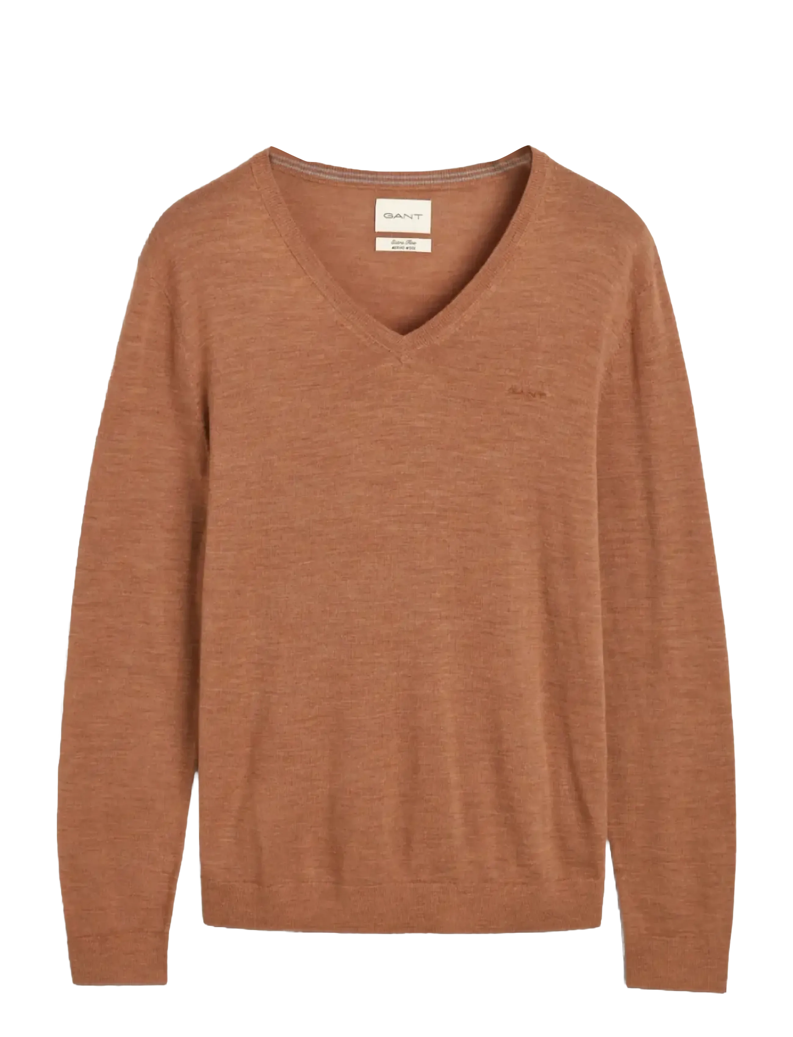 Gant EXTRAFINE MERINO WOOL V-NECK - Gant - DK. SAND MELANGE / brown