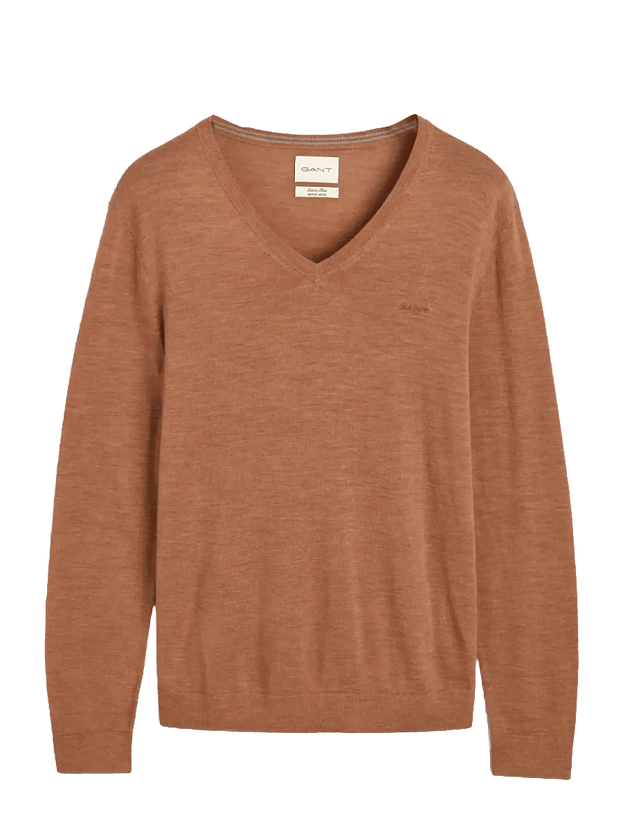 Gant - EXTRAFINE MERINO WOOL V-NECK - v-ausschnitt - dk. sand melange - 0