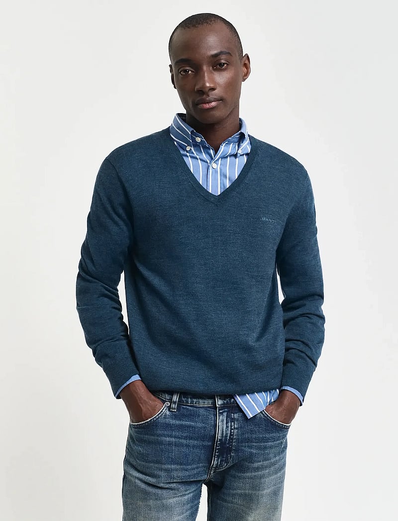 GANT - EXTRAFINE MERINO WOOL V-NECK - v-hals - marine melange - 0