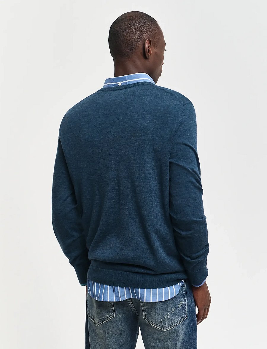 Gant - EXTRAFINE MERINO WOOL V-NECK - v-ausschnitt - marine melange - 2