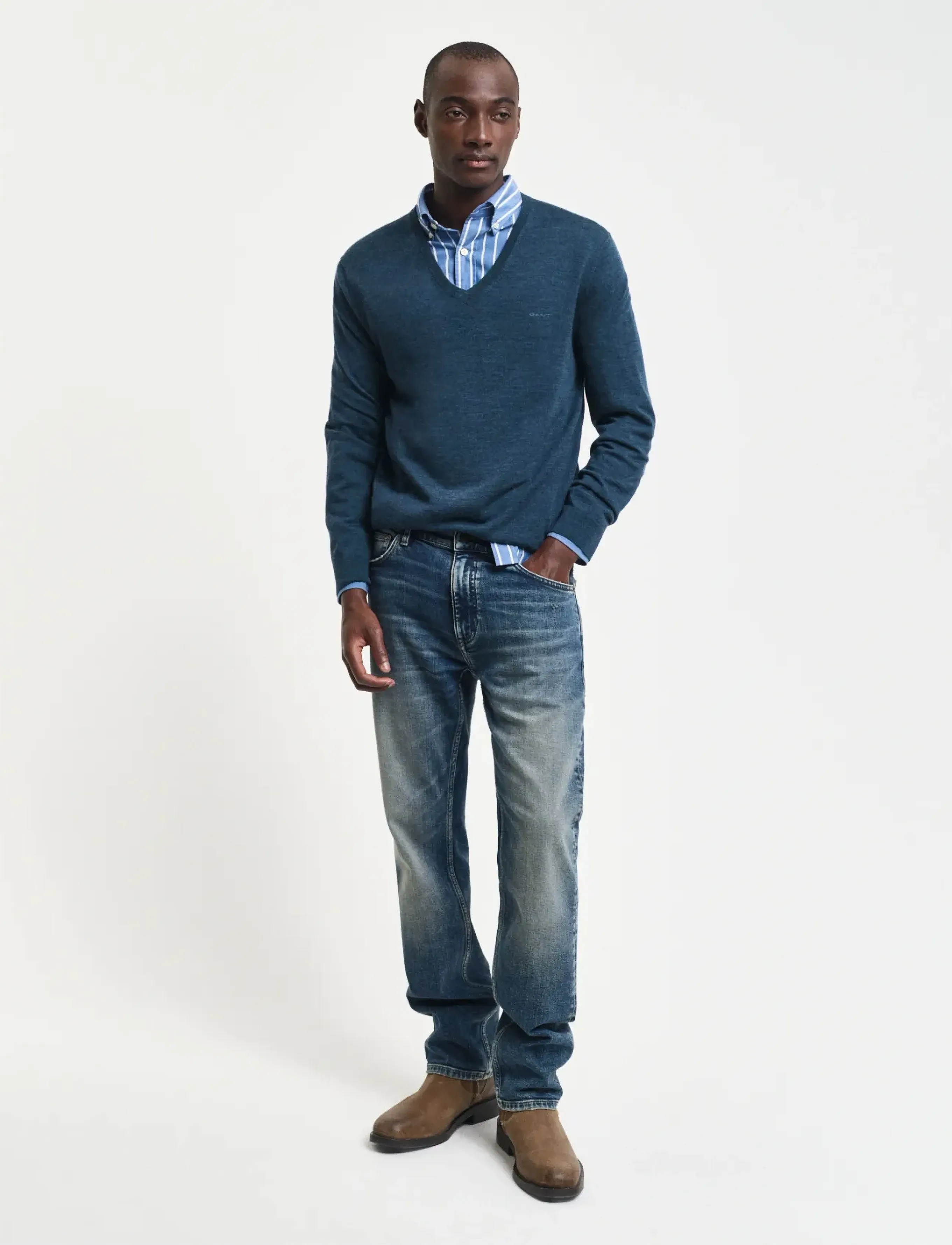 Gant - EXTRAFINE MERINO WOOL V-NECK - v-hals - marine melange - 4