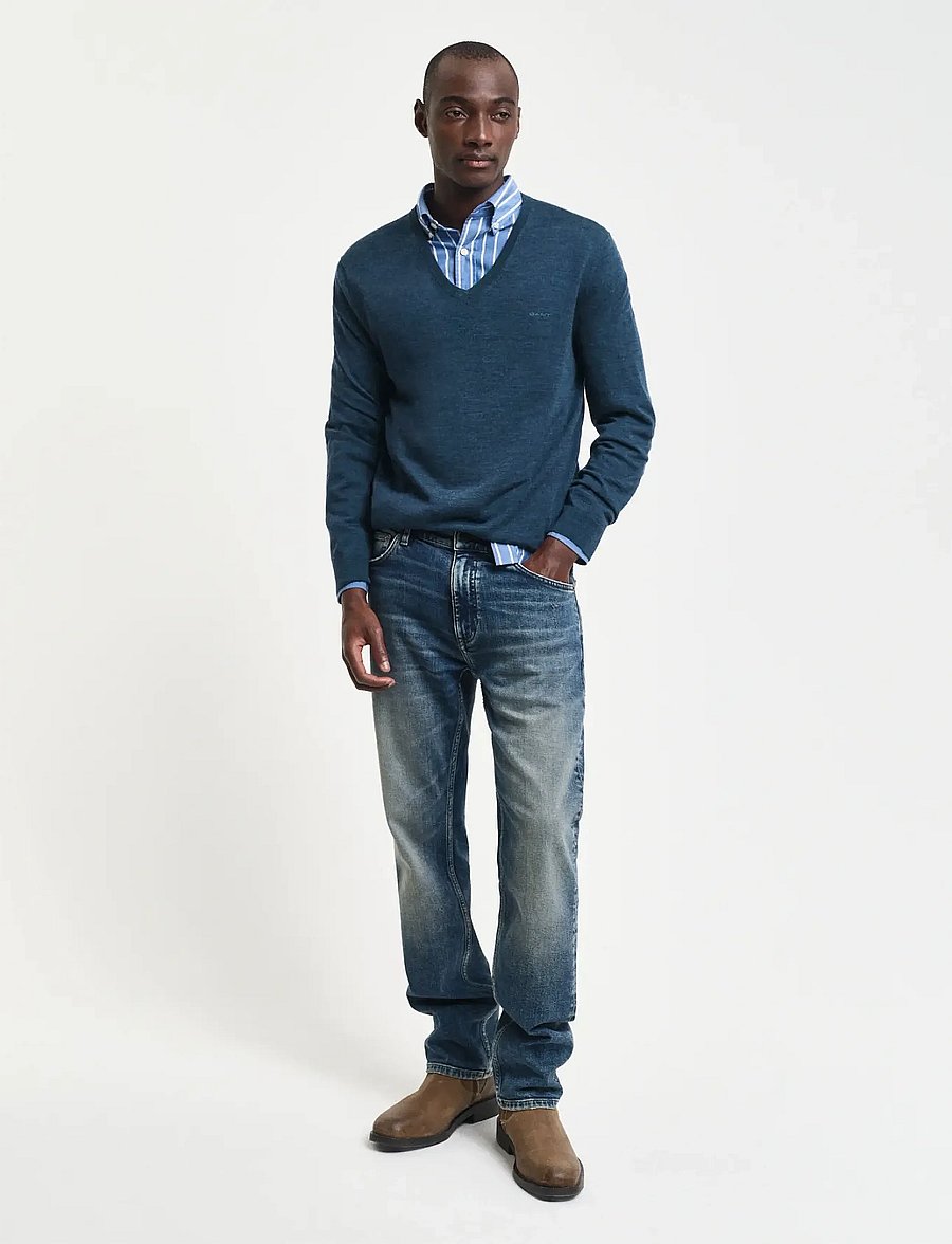 Gant - EXTRAFINE MERINO WOOL V-NECK - v-ausschnitt - marine melange - 4