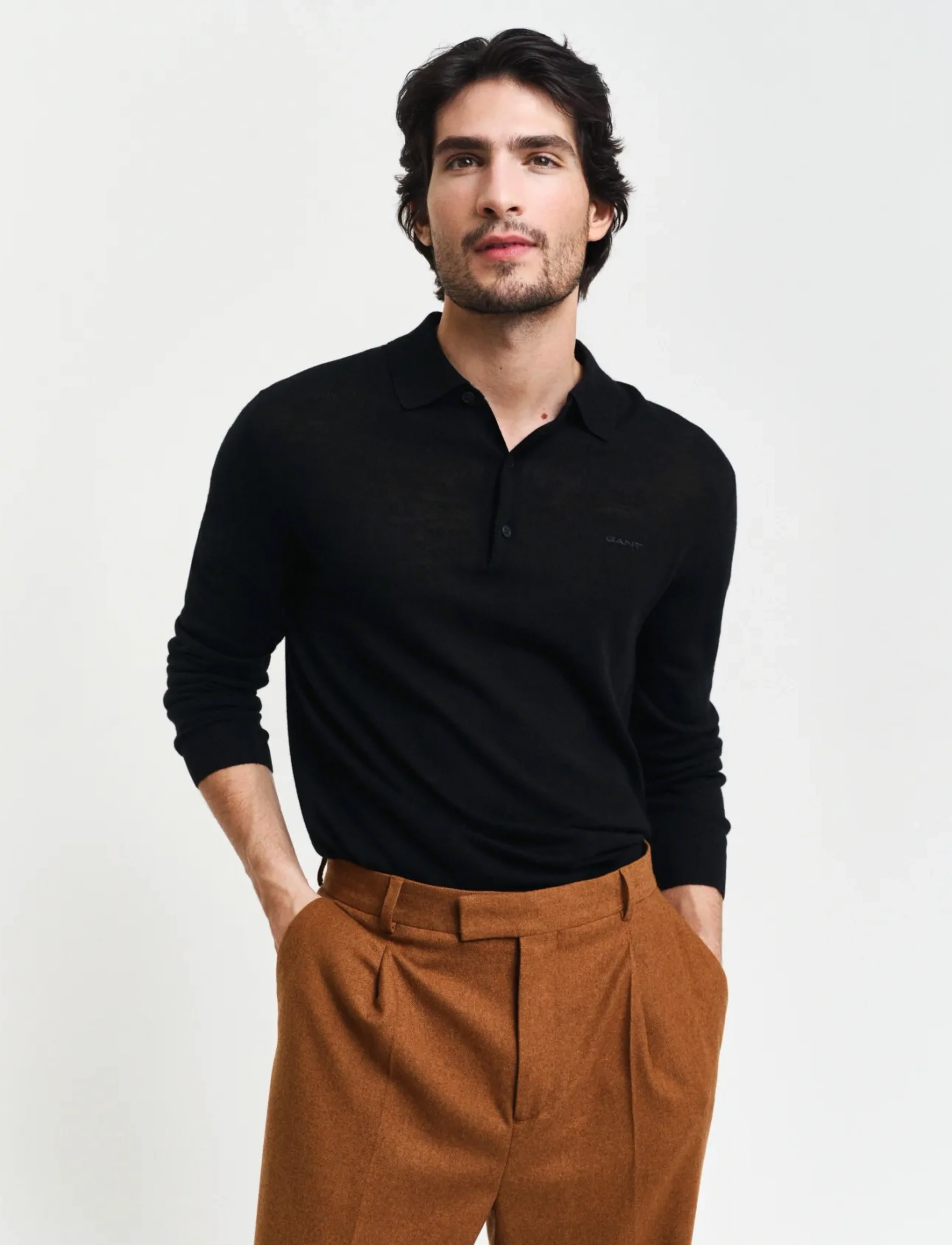 GANT EXTRAFINE MERINO WOOL POLO - Preppy - BLACK / black