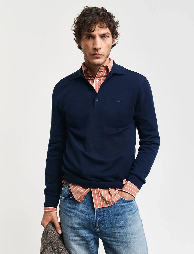 GANT - EXTRAFINE MERINO WOOL POLO - stickade pikéer - marine - 0
