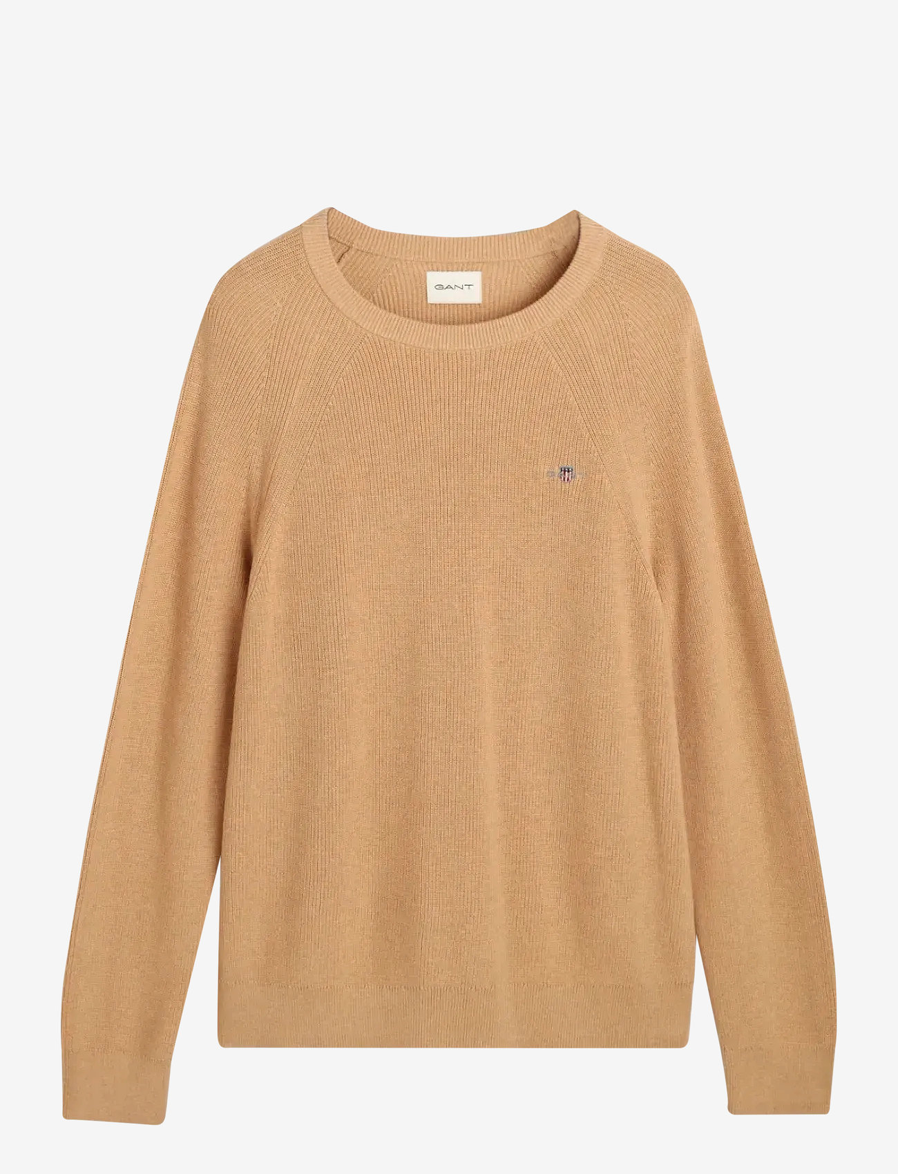 GANT - COTTON WOOL RIB C-NECK - round necks - khaki melange - 1