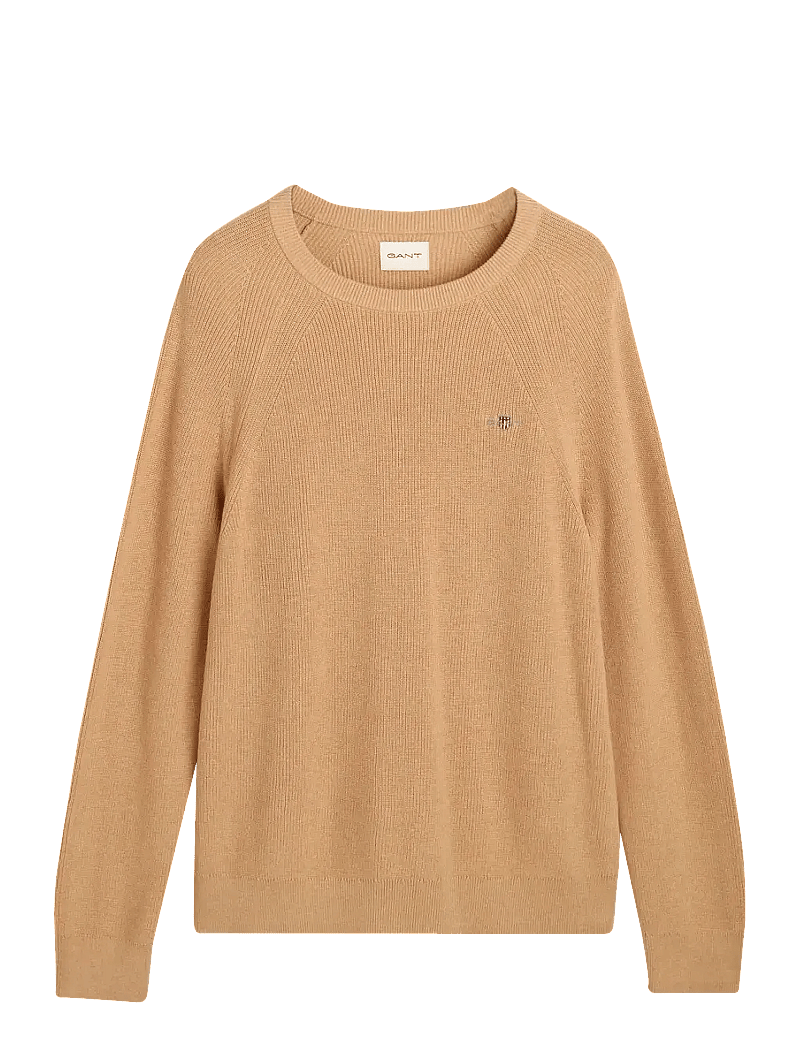 GANT - COTTON WOOL RIB C-NECK - rundhalsad - khaki melange - 1