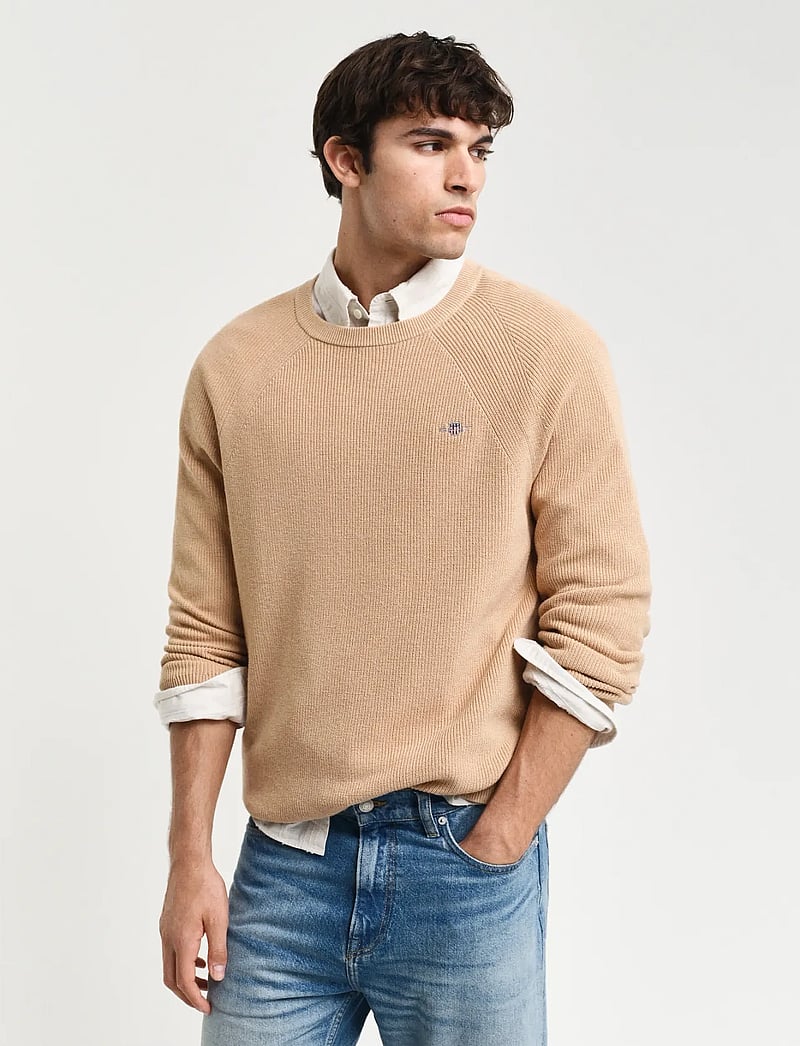 GANT - COTTON WOOL RIB C-NECK - rundhalsad - khaki melange - 0