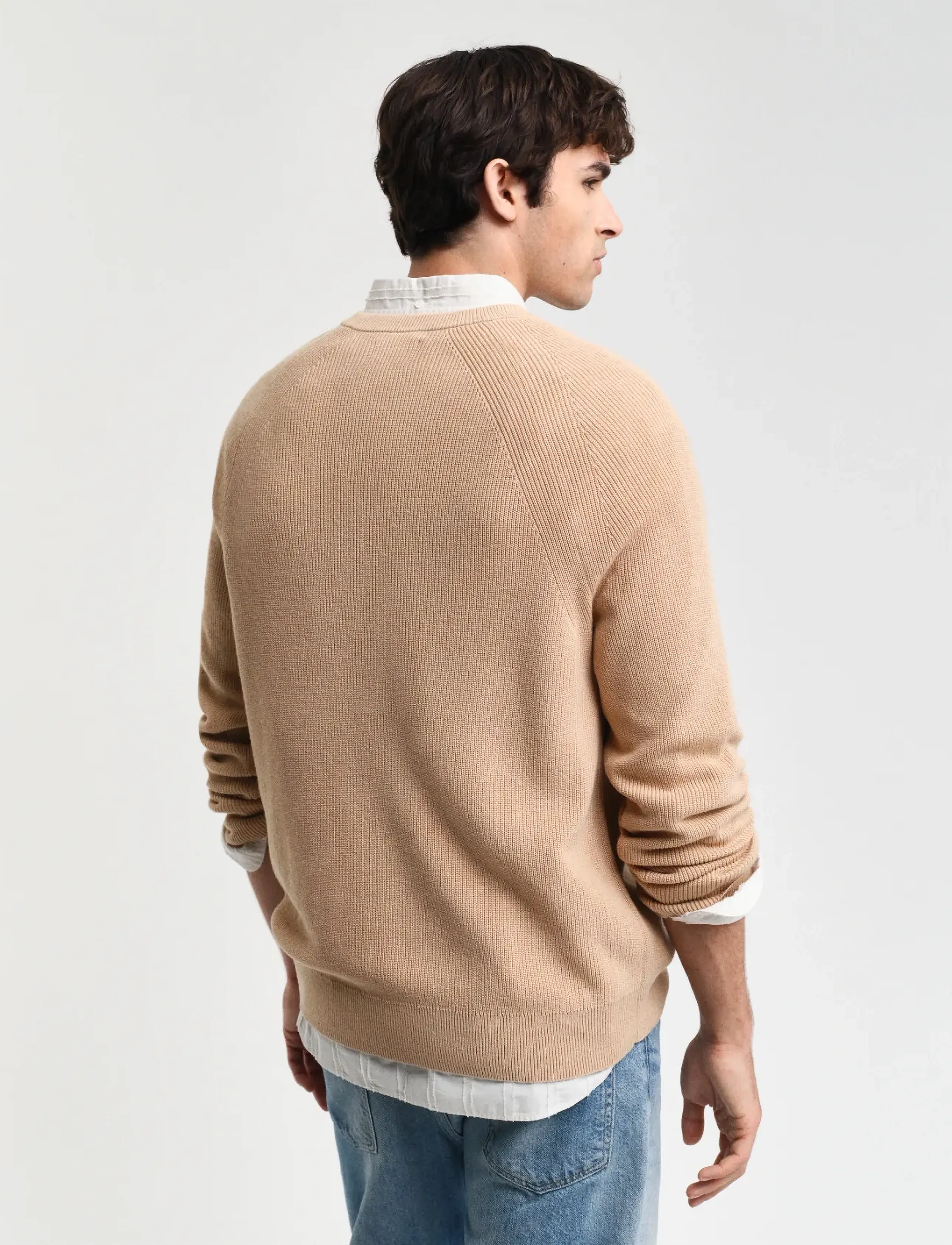 Gant - COTTON WOOL RIB C-NECK - pulls col rond - khaki melange - 2