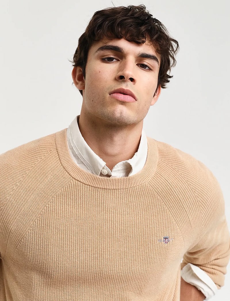 GANT - COTTON WOOL RIB C-NECK - rundhalsad - khaki melange - 3
