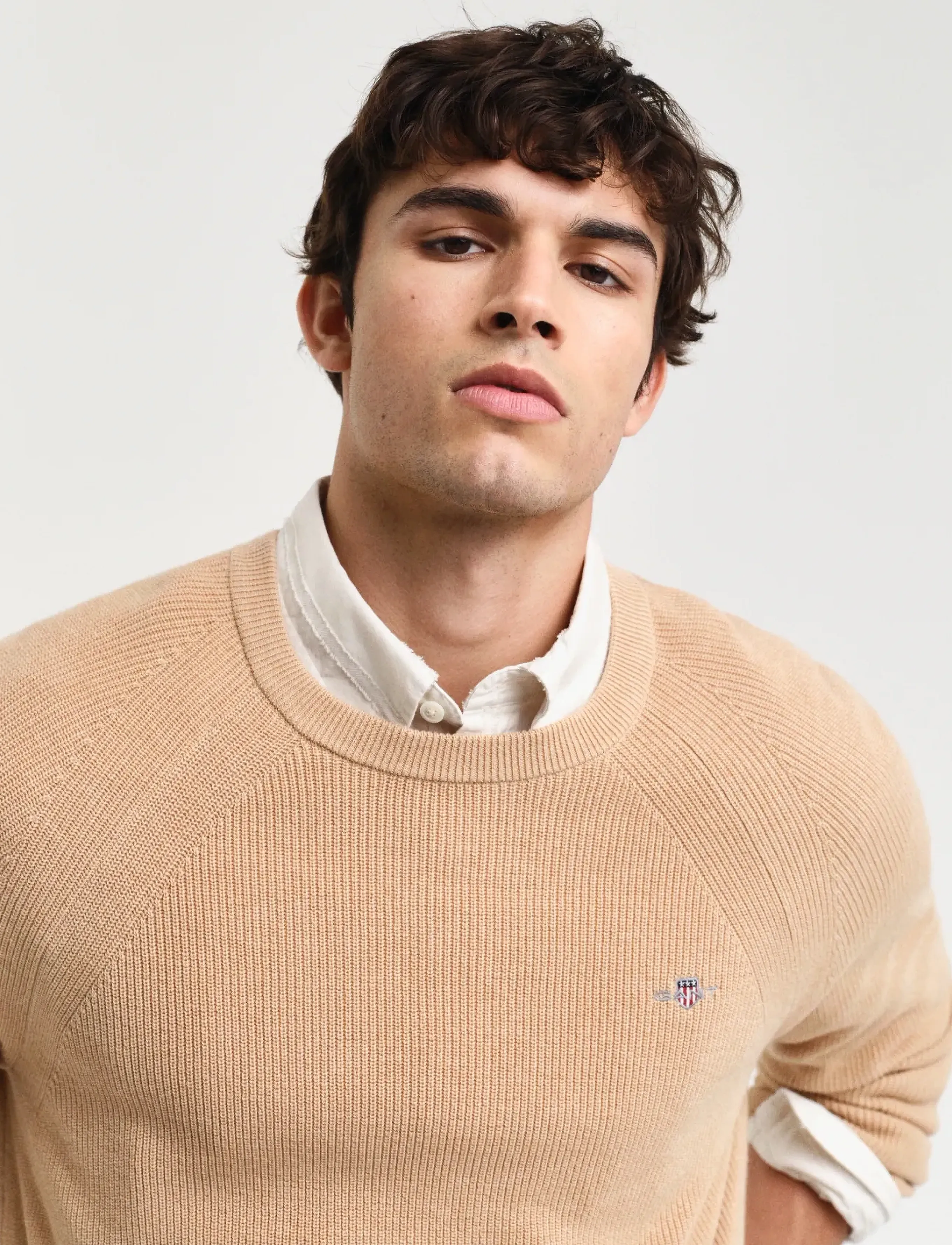 Gant - COTTON WOOL RIB C-NECK - pulls col rond - khaki melange - 3
