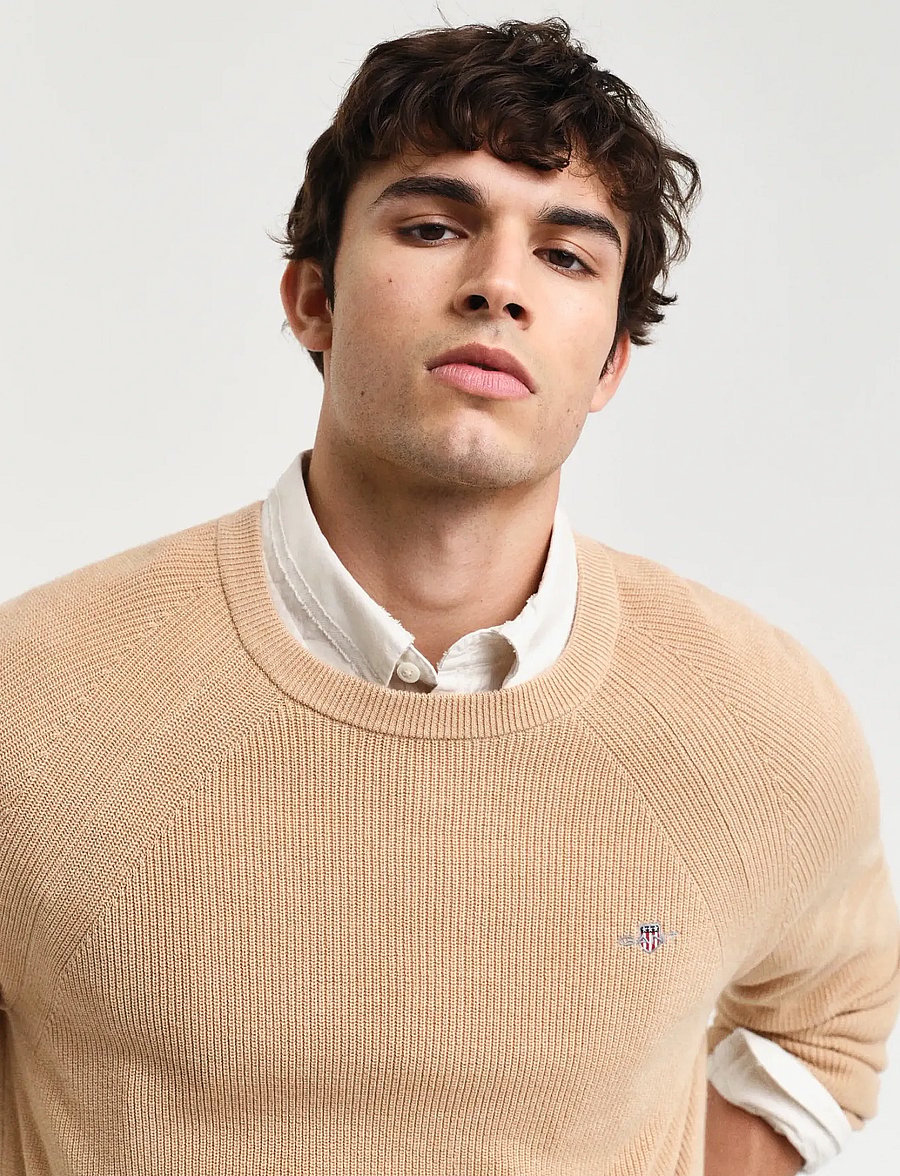 Gant - COTTON WOOL RIB C-NECK - pulls col rond - khaki melange - 3