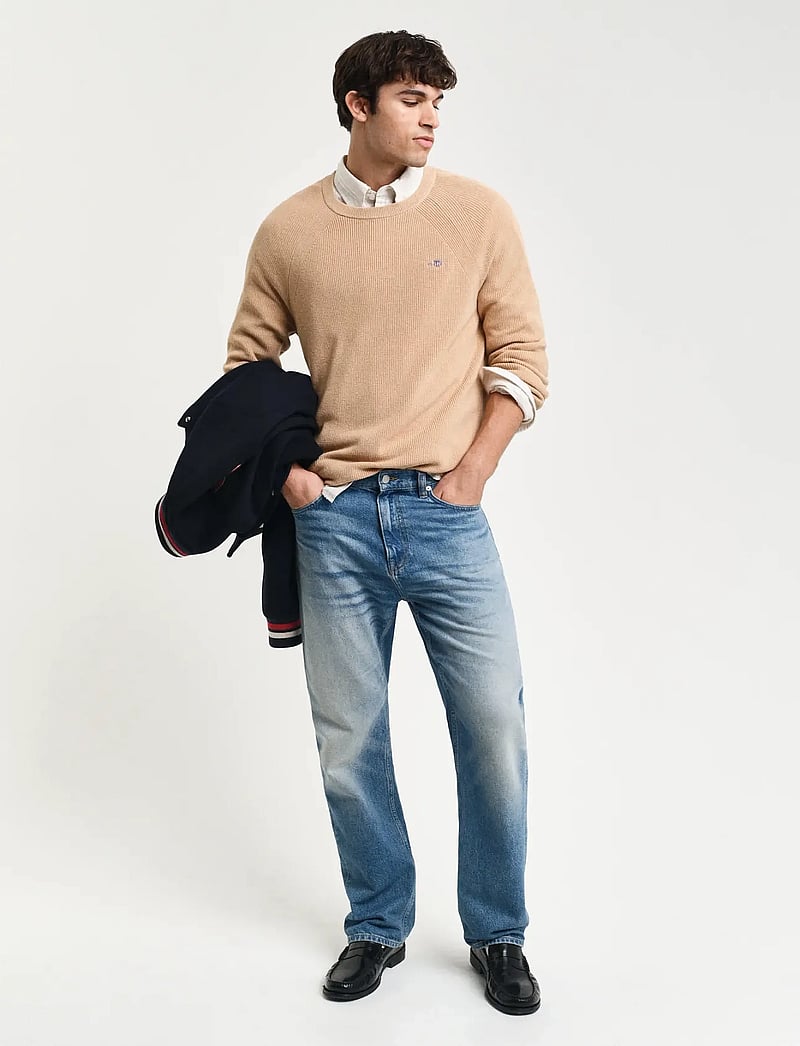 GANT - COTTON WOOL RIB C-NECK - rundhalsad - khaki melange - 4