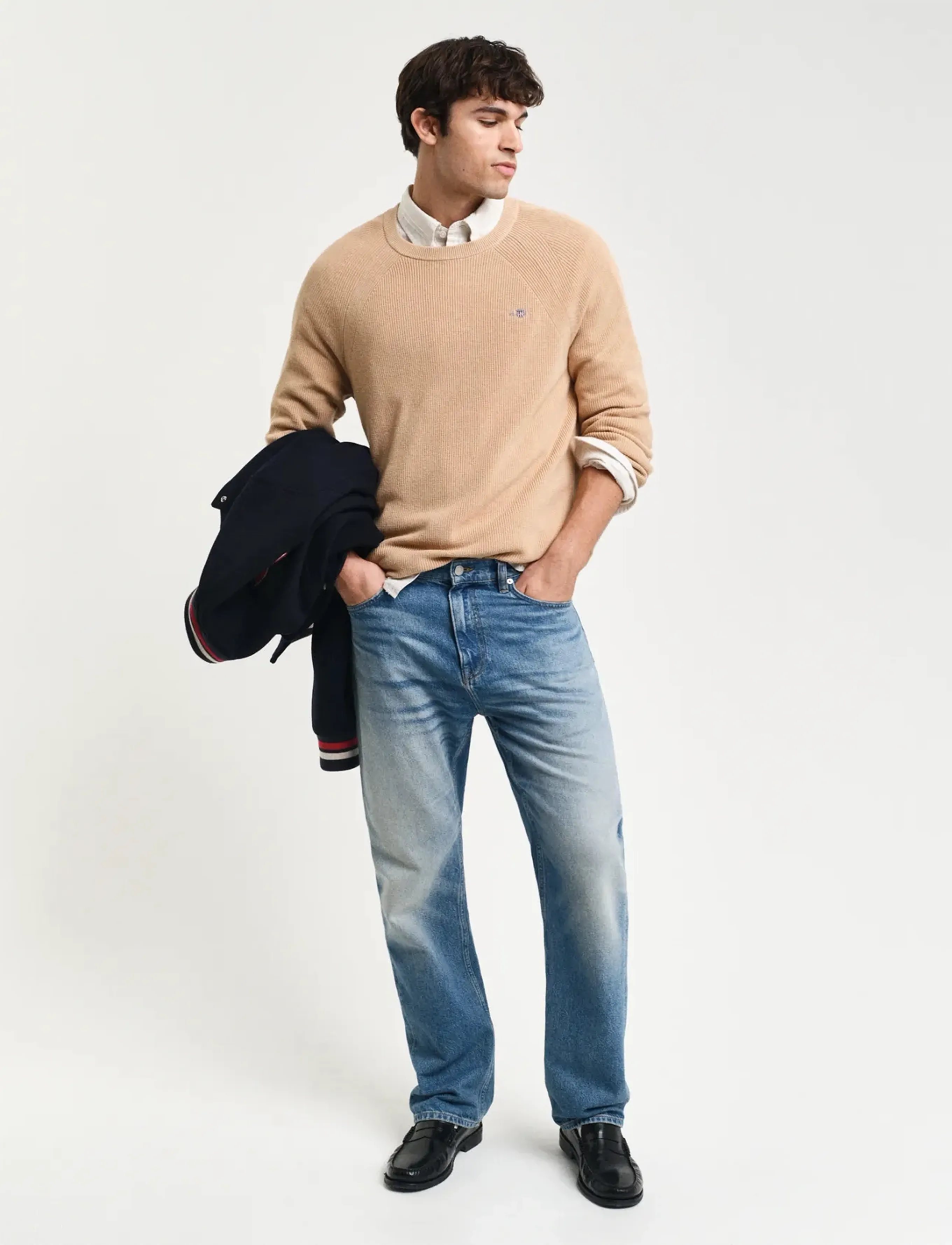 Gant - COTTON WOOL RIB C-NECK - pulls col rond - khaki melange - 4