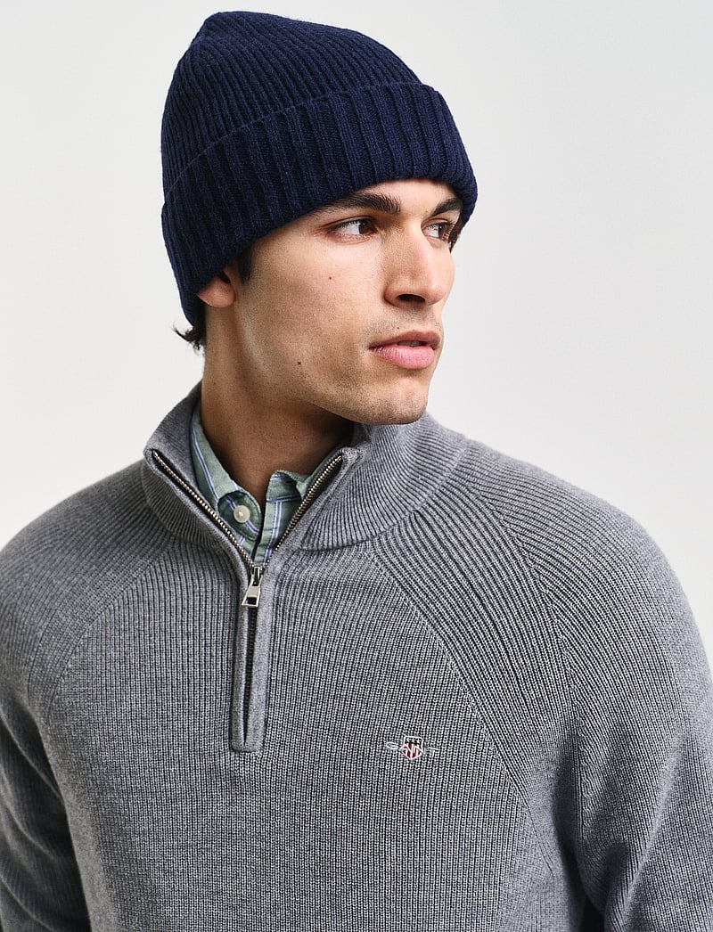 GANT - COTTON WOOL RIB HALF ZIP - half zip - dark grey melange - 4
