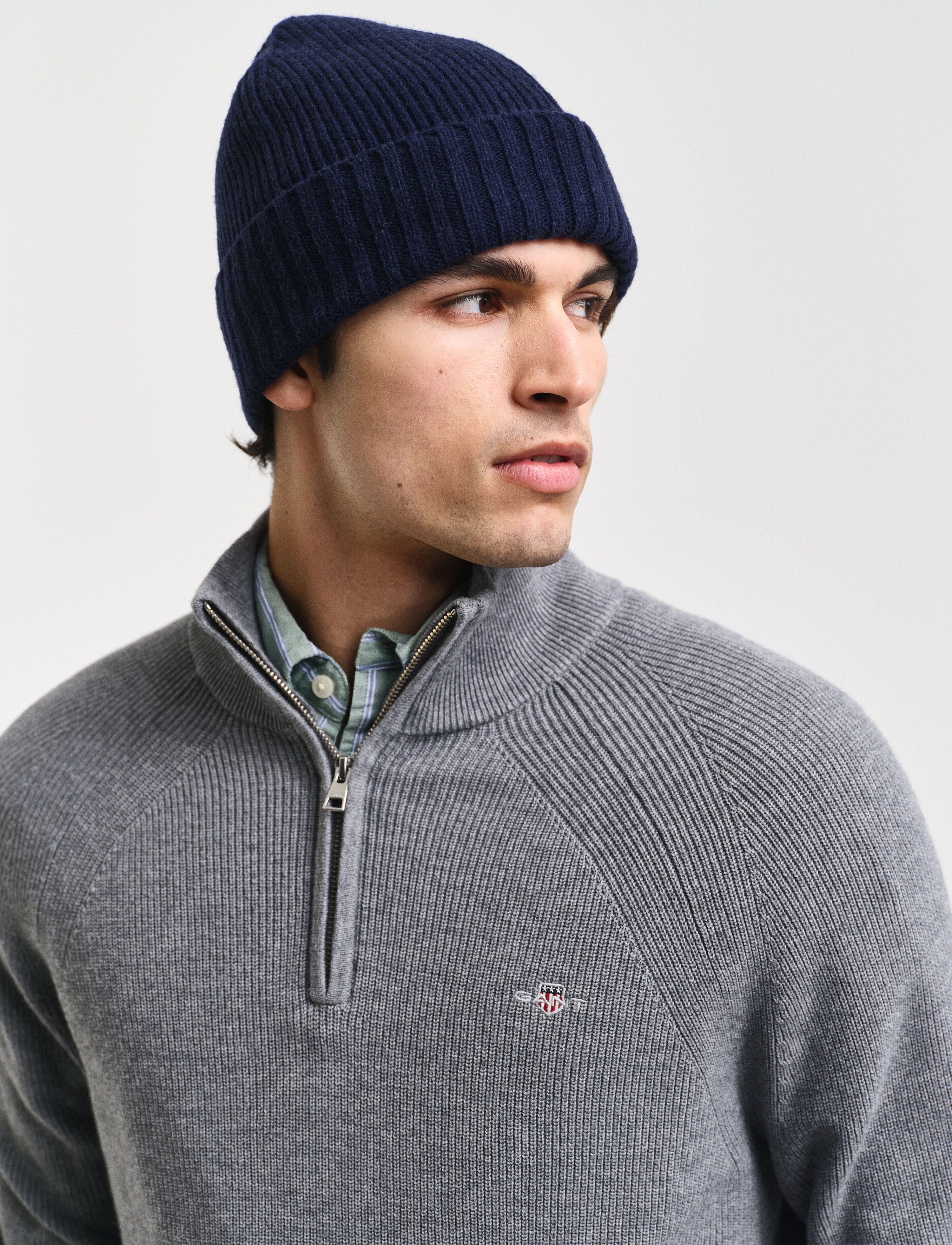 Gant - COTTON WOOL RIB HALF ZIP - herren - dark grey melange - 4