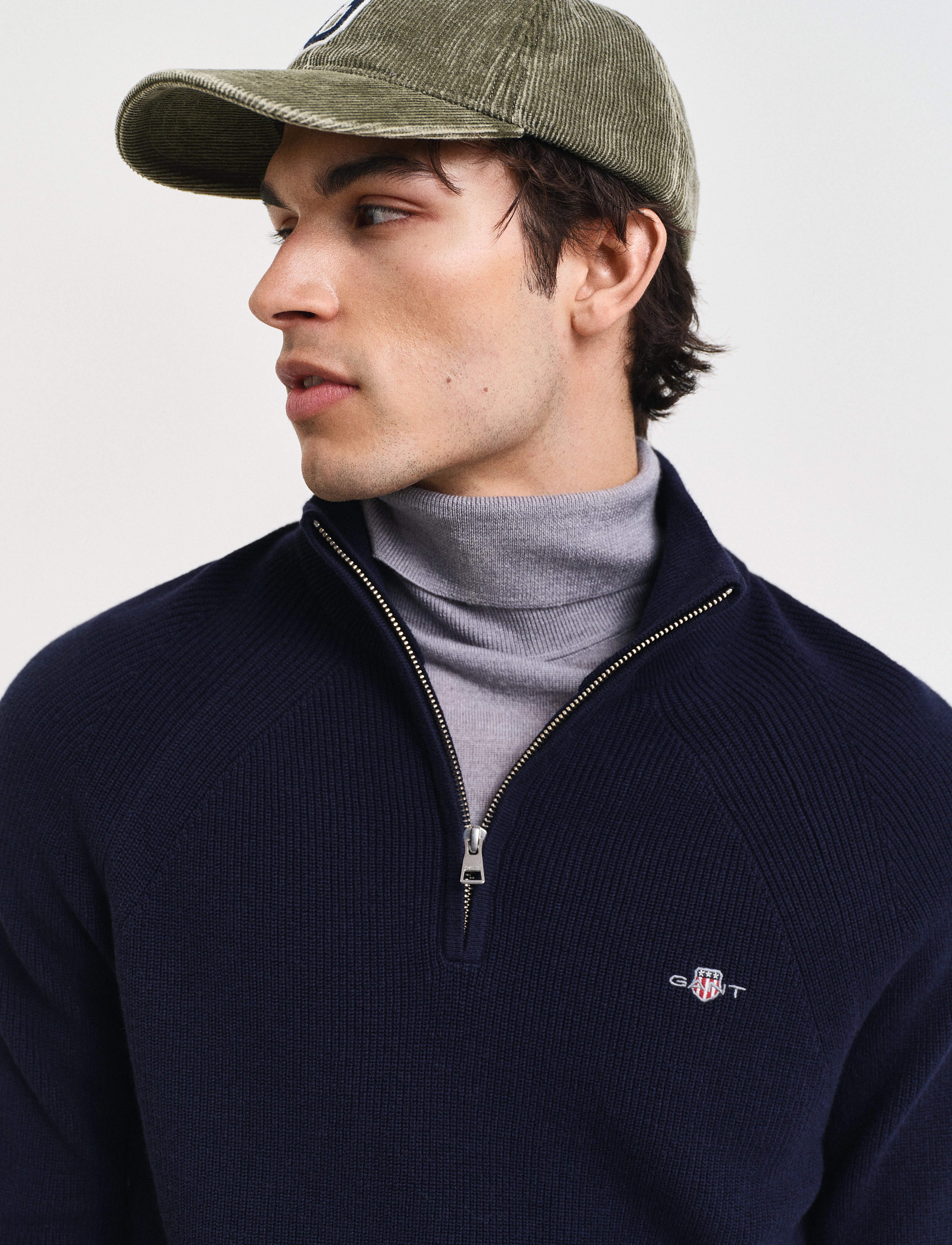 Gant - COTTON WOOL RIB HALF ZIP - mænd - evening blue - 4