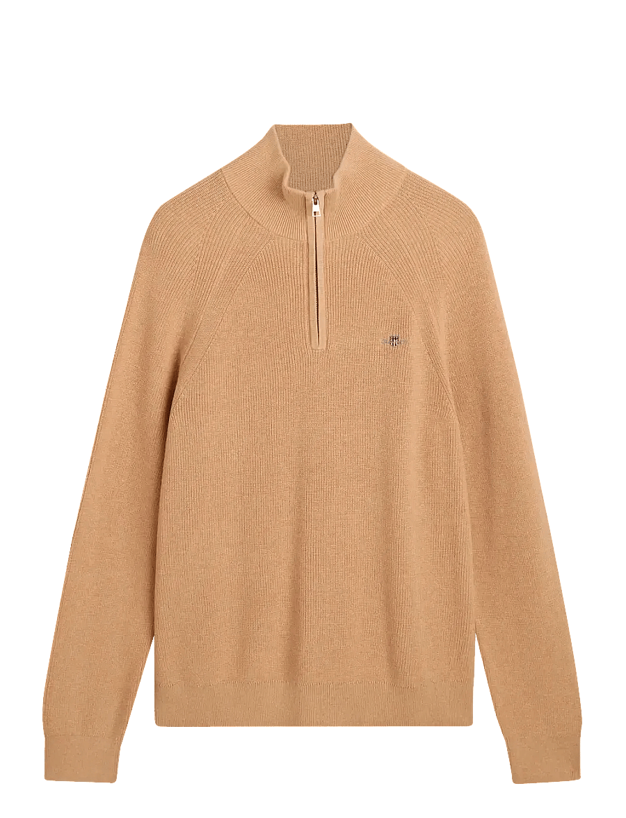 Gant - COTTON WOOL RIB HALF ZIP - half zip-tröjor - khaki melange - 1