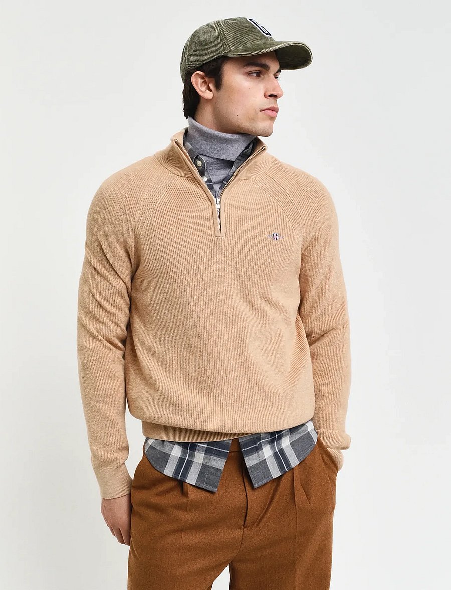 Gant - COTTON WOOL RIB HALF ZIP - half zip-tröjor - khaki melange - 0