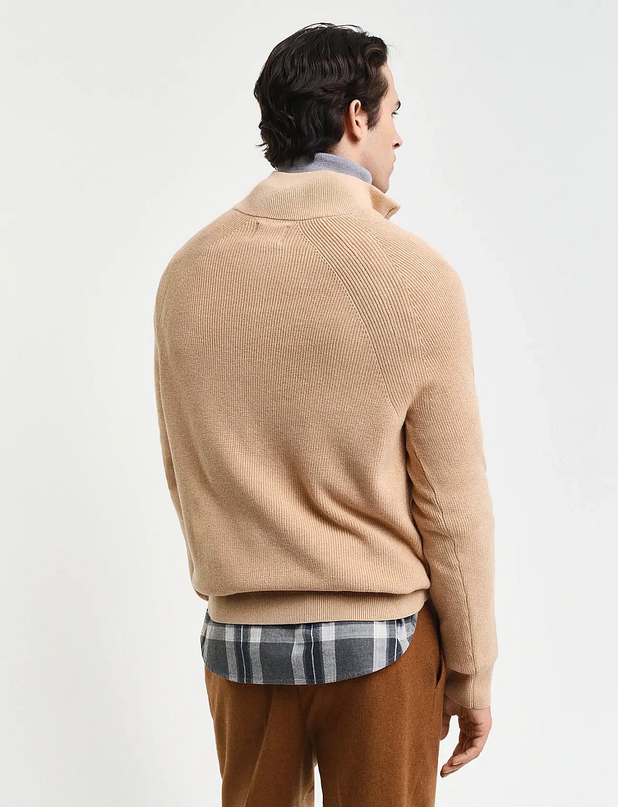 Gant - COTTON WOOL RIB HALF ZIP - half zip-tröjor - khaki melange - 2
