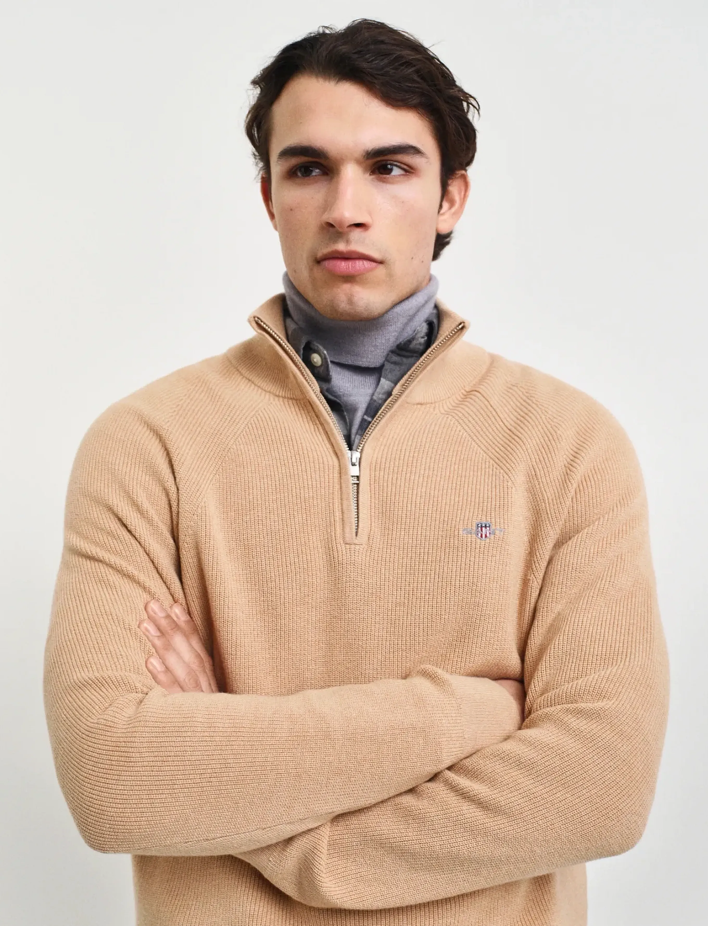 Gant - COTTON WOOL RIB HALF ZIP - half zip jumpers - khaki melange - 3