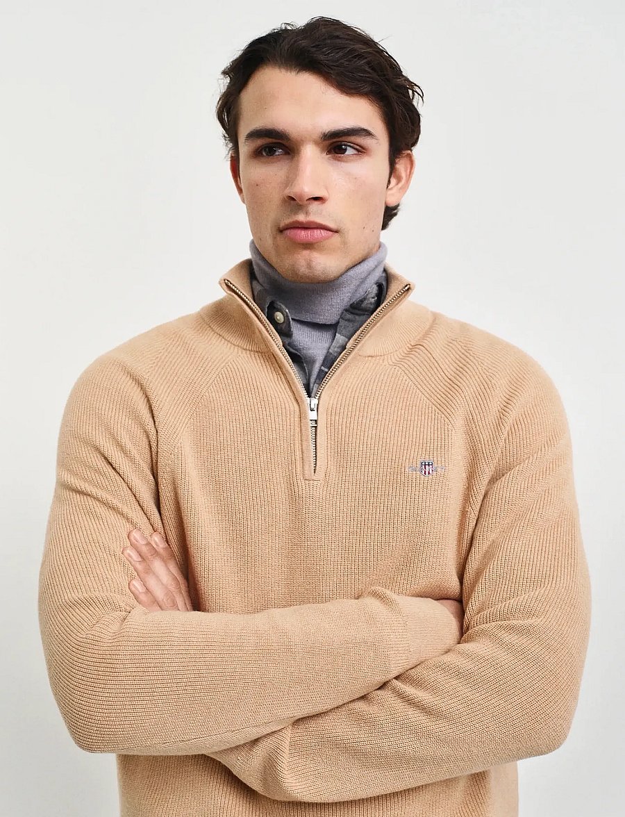 Gant - COTTON WOOL RIB HALF ZIP - half zip-tröjor - khaki melange - 3