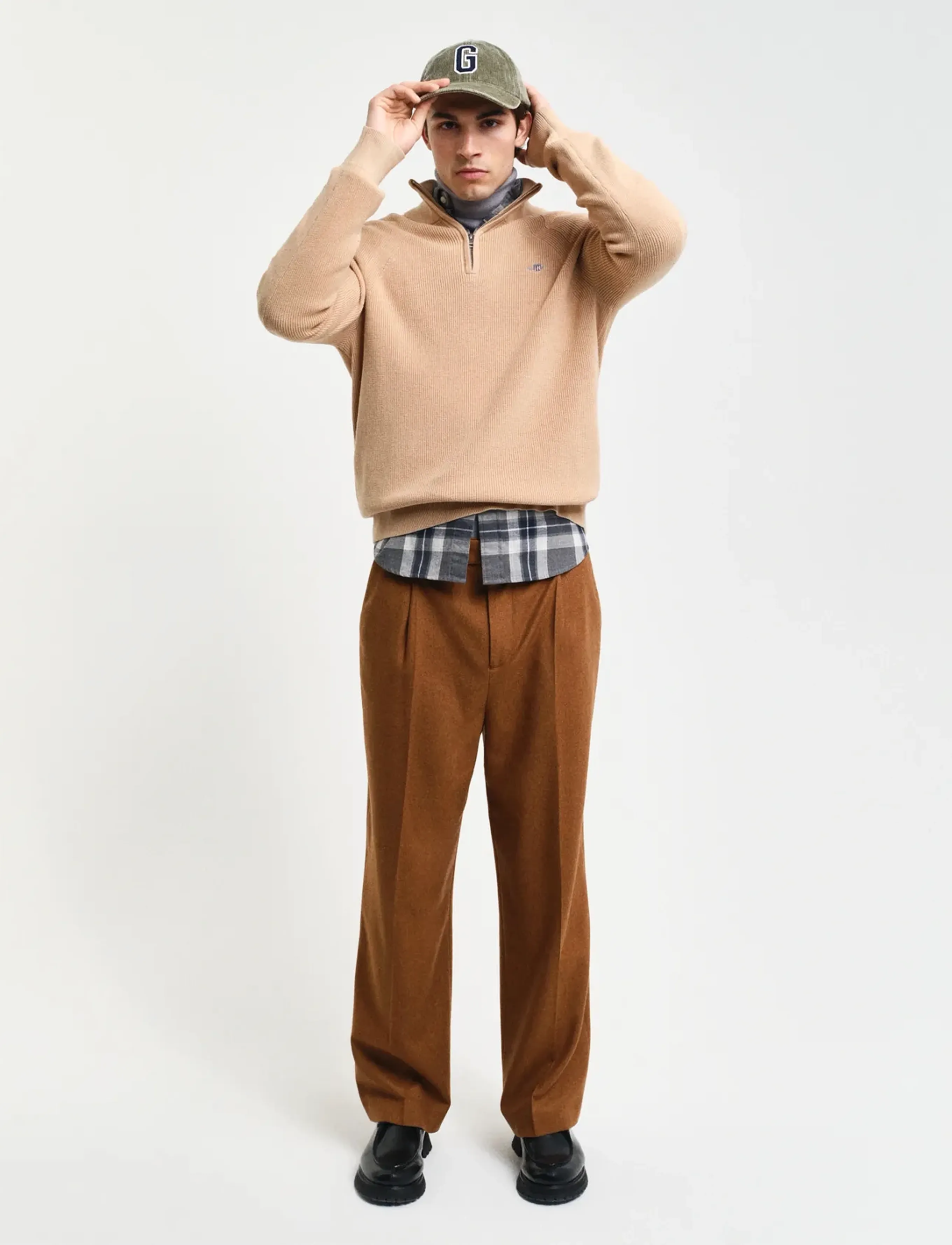 Gant - COTTON WOOL RIB HALF ZIP - half zip jumpers - khaki melange - 4