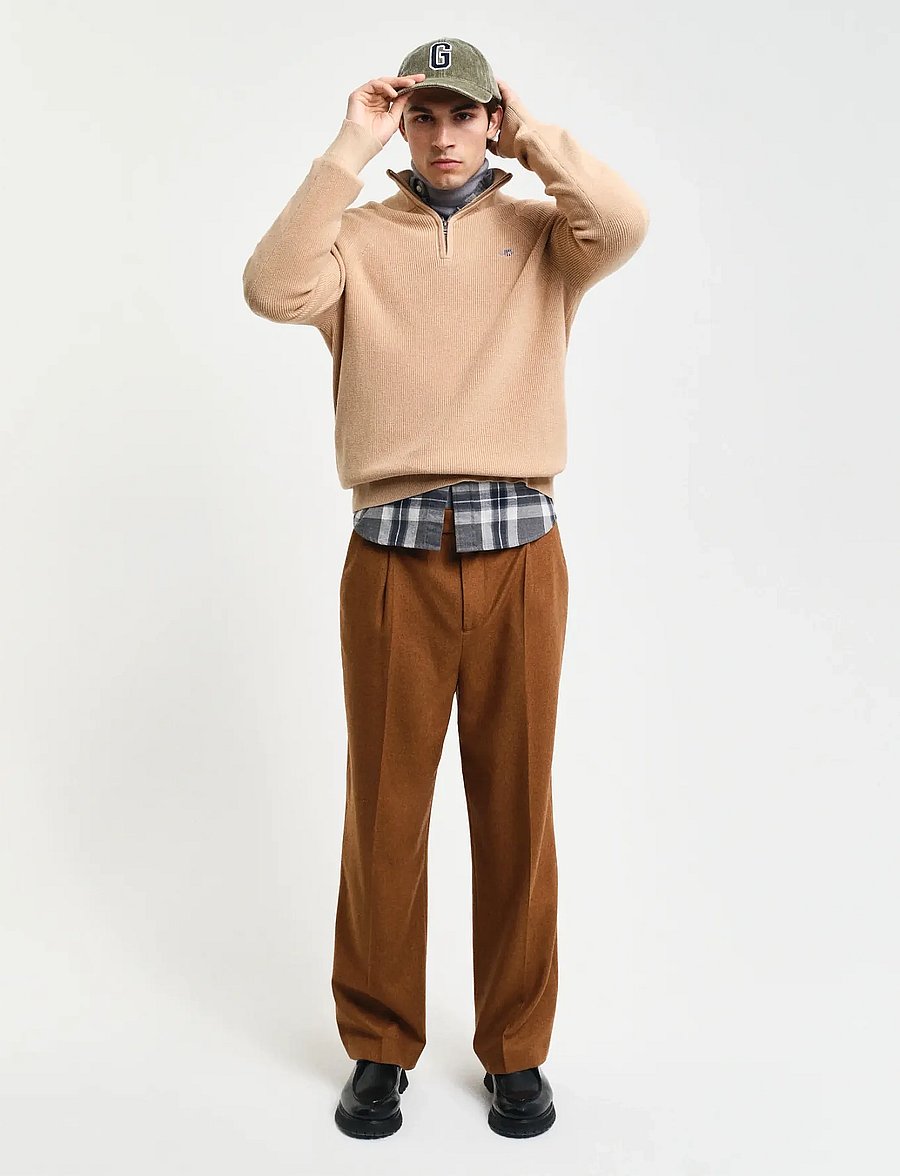 Gant - COTTON WOOL RIB HALF ZIP - half zip-tröjor - khaki melange - 4