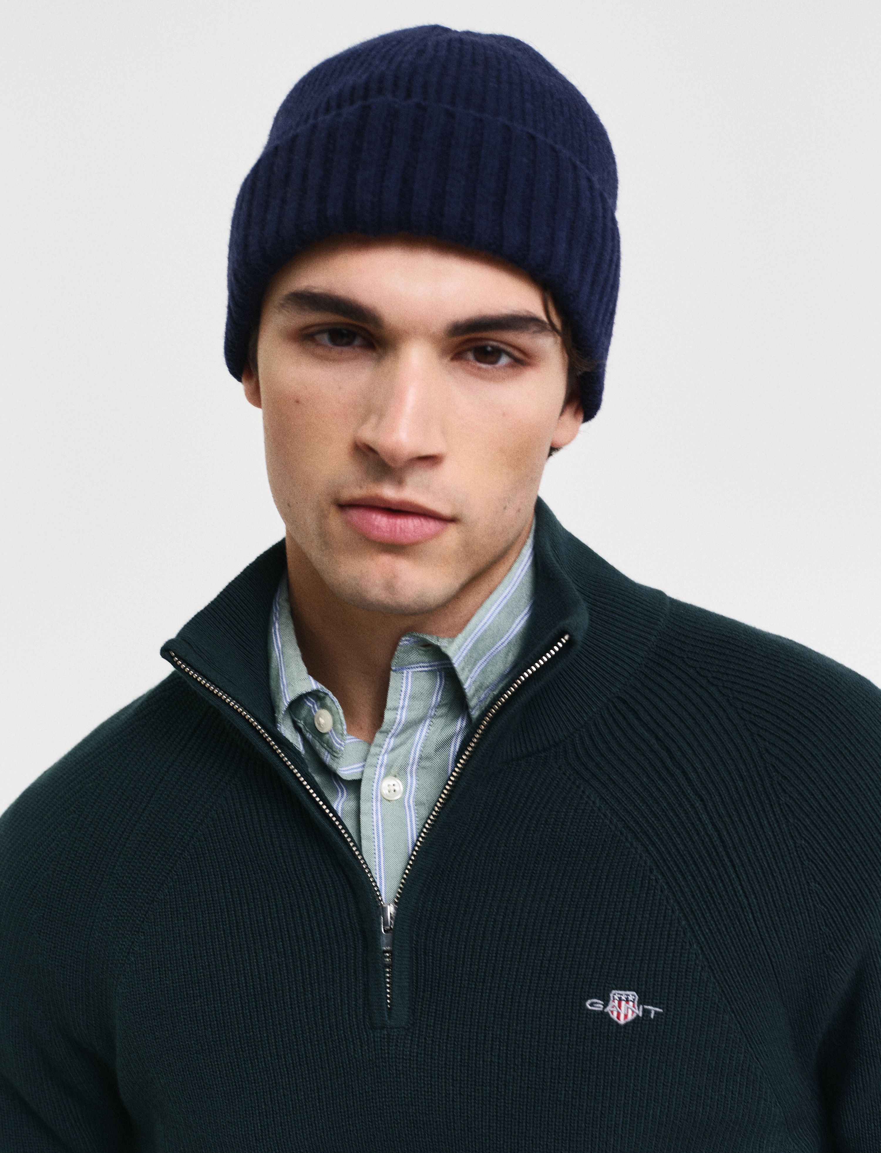 Gant - COTTON WOOL RIB HALF ZIP - mænd - tartan green - 4