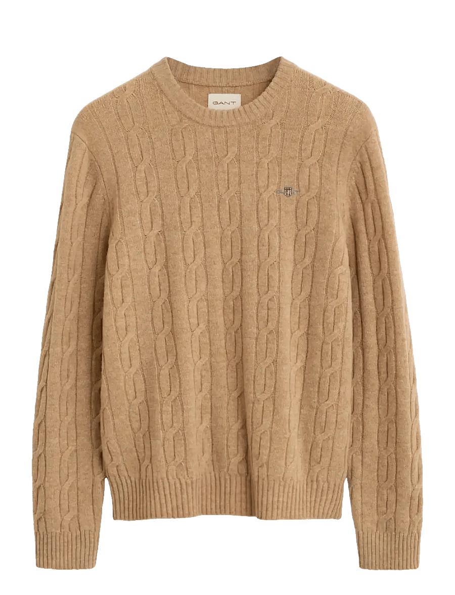 Gant - LAMBSWOOL CABLE C-NECK - pyöreäaukkoiset - khaki melange - 1