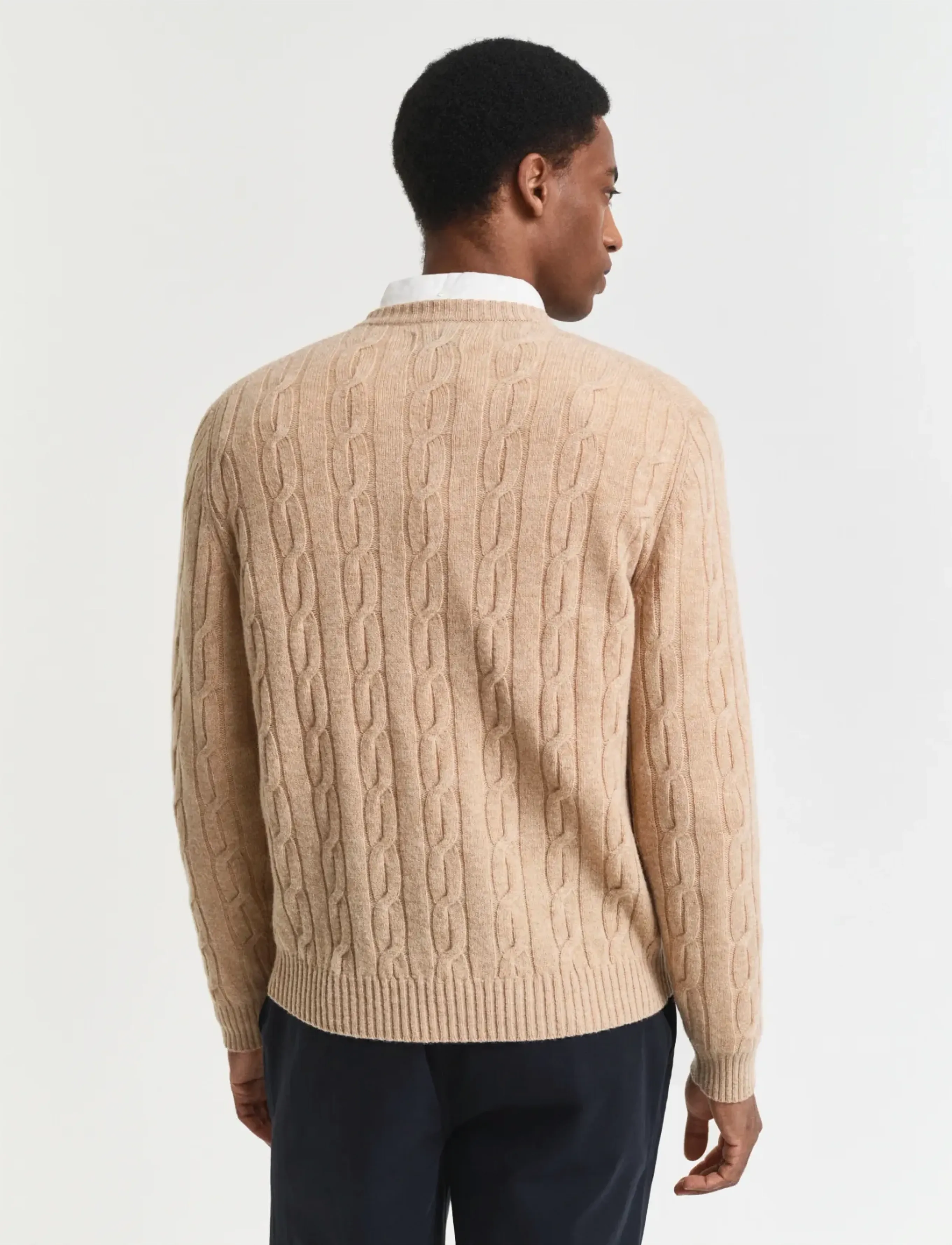 Gant - LAMBSWOOL CABLE C-NECK - pyöreäaukkoiset - khaki melange - 2
