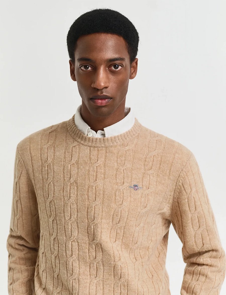 Gant - LAMBSWOOL CABLE C-NECK - pyöreäaukkoiset - khaki melange - 3