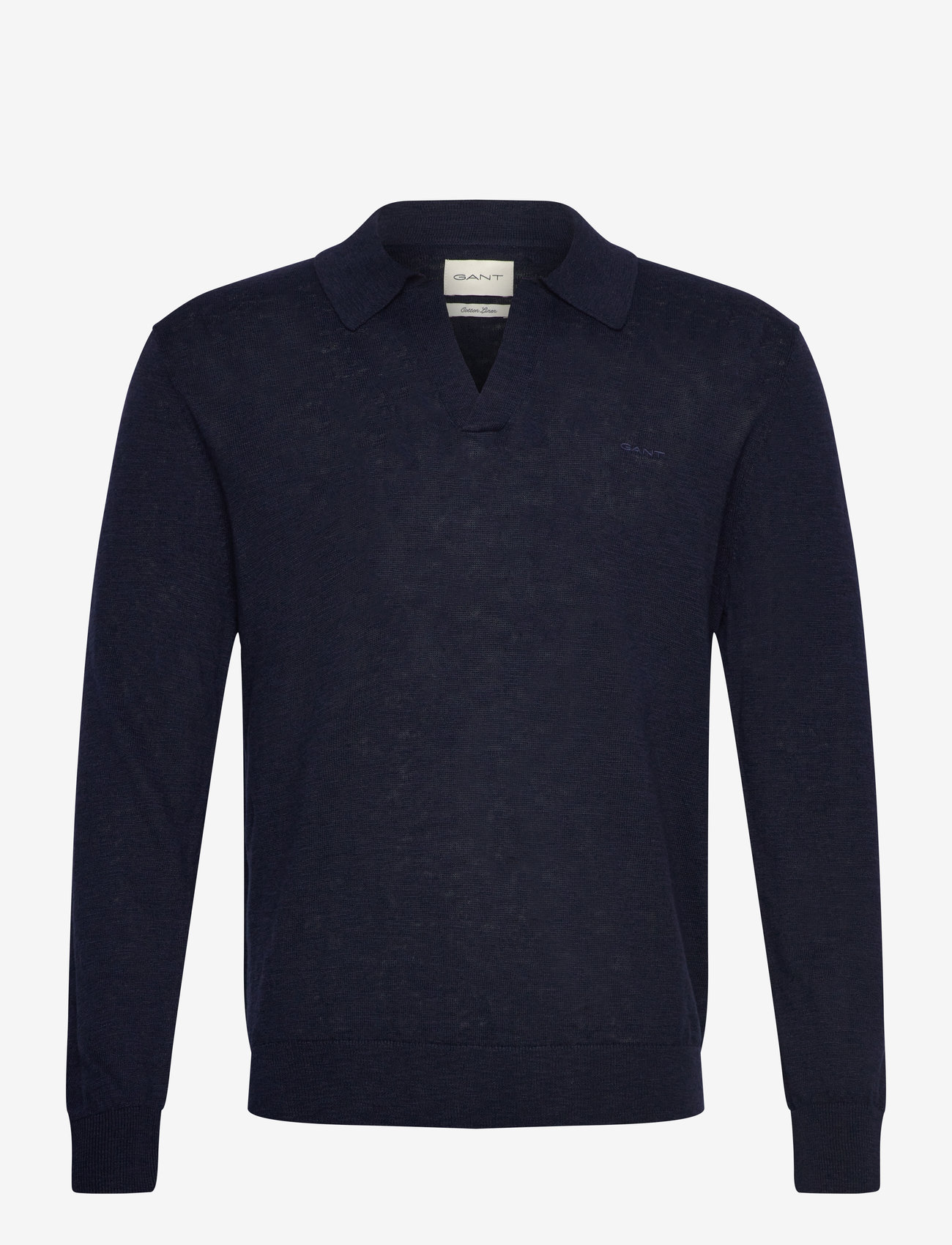 GANT - LINEN BLEND POLO - long-sleeved knitted polos - evening blue - 1