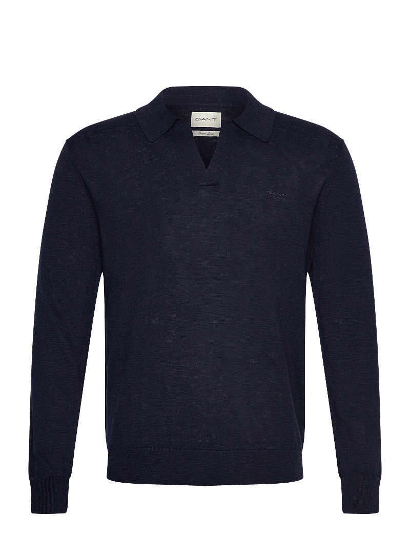 GANT - LINEN BLEND POLO - long-sleeved knitted polos - evening blue - 1