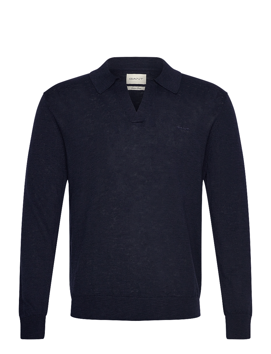 Gant - LINEN BLEND POLO - langärmelige gestrickte polohemden - evening blue - 1