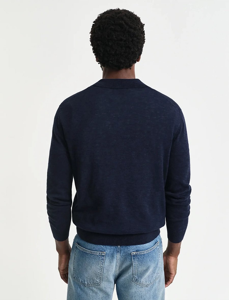 Gant - LINEN BLEND POLO - langärmelige gestrickte polohemden - evening blue - 3