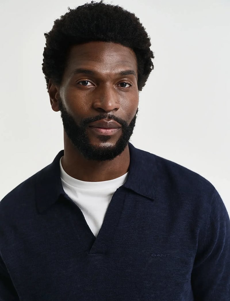 GANT - LINEN BLEND POLO - long-sleeved knitted polos - evening blue - 4