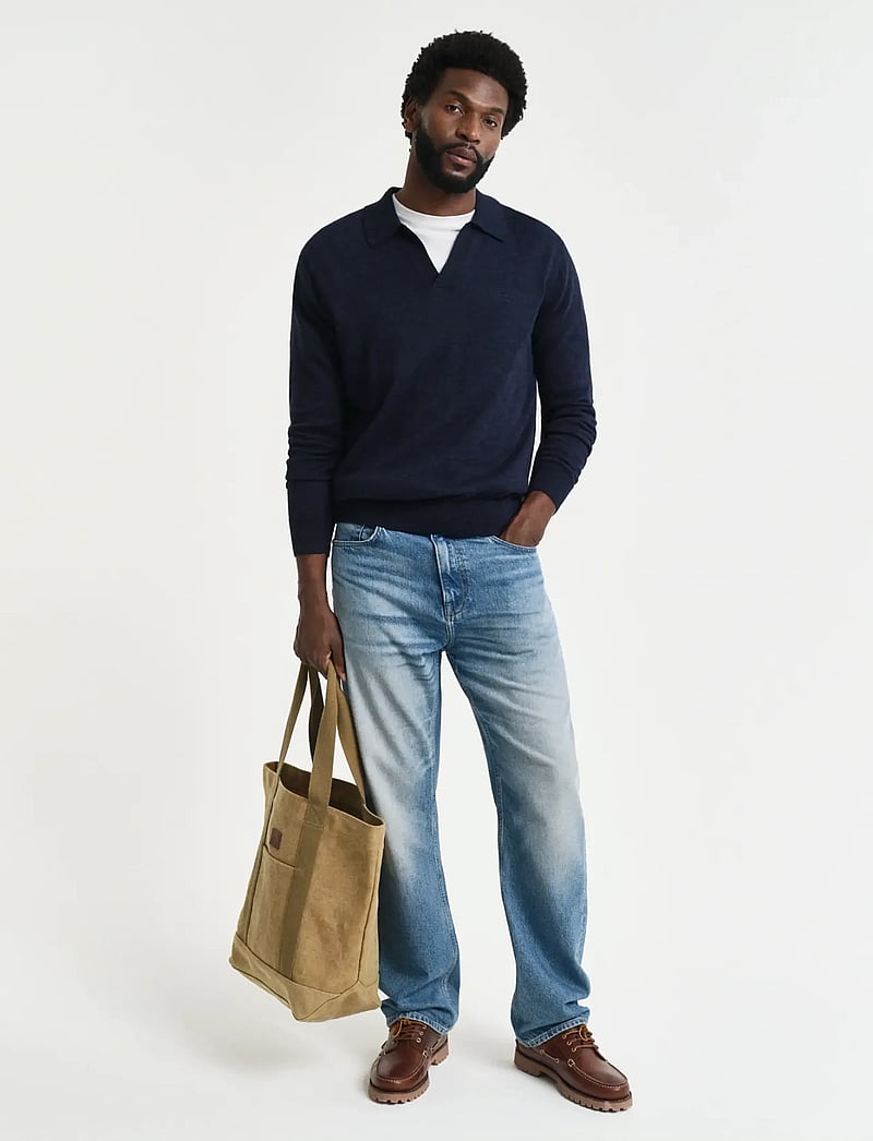 GANT - LINEN BLEND POLO - long-sleeved knitted polos - evening blue - 5