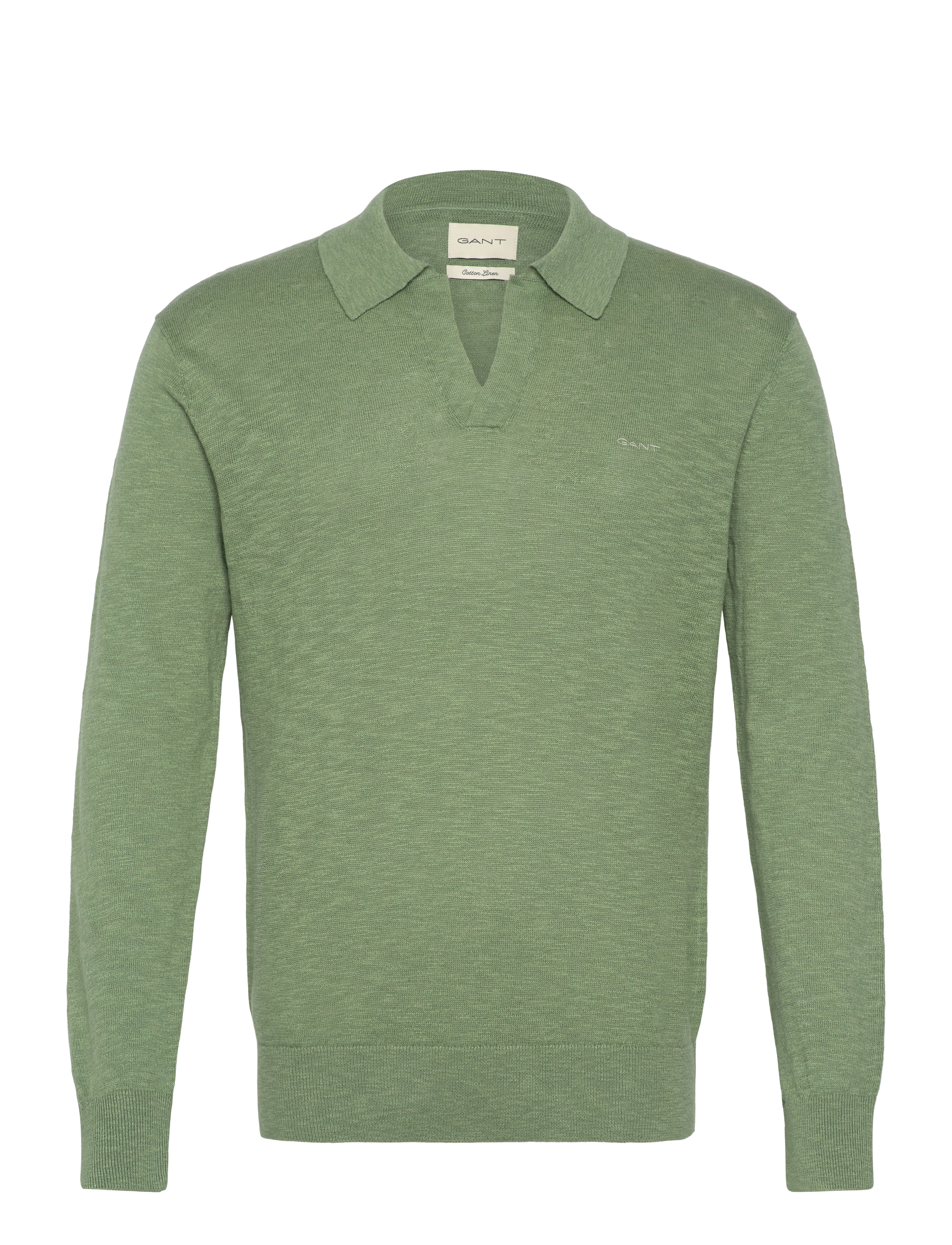 Gant Linen Blend Polo, Mænd, Langærmet Poloshirt, Grøn, Str: XXXL