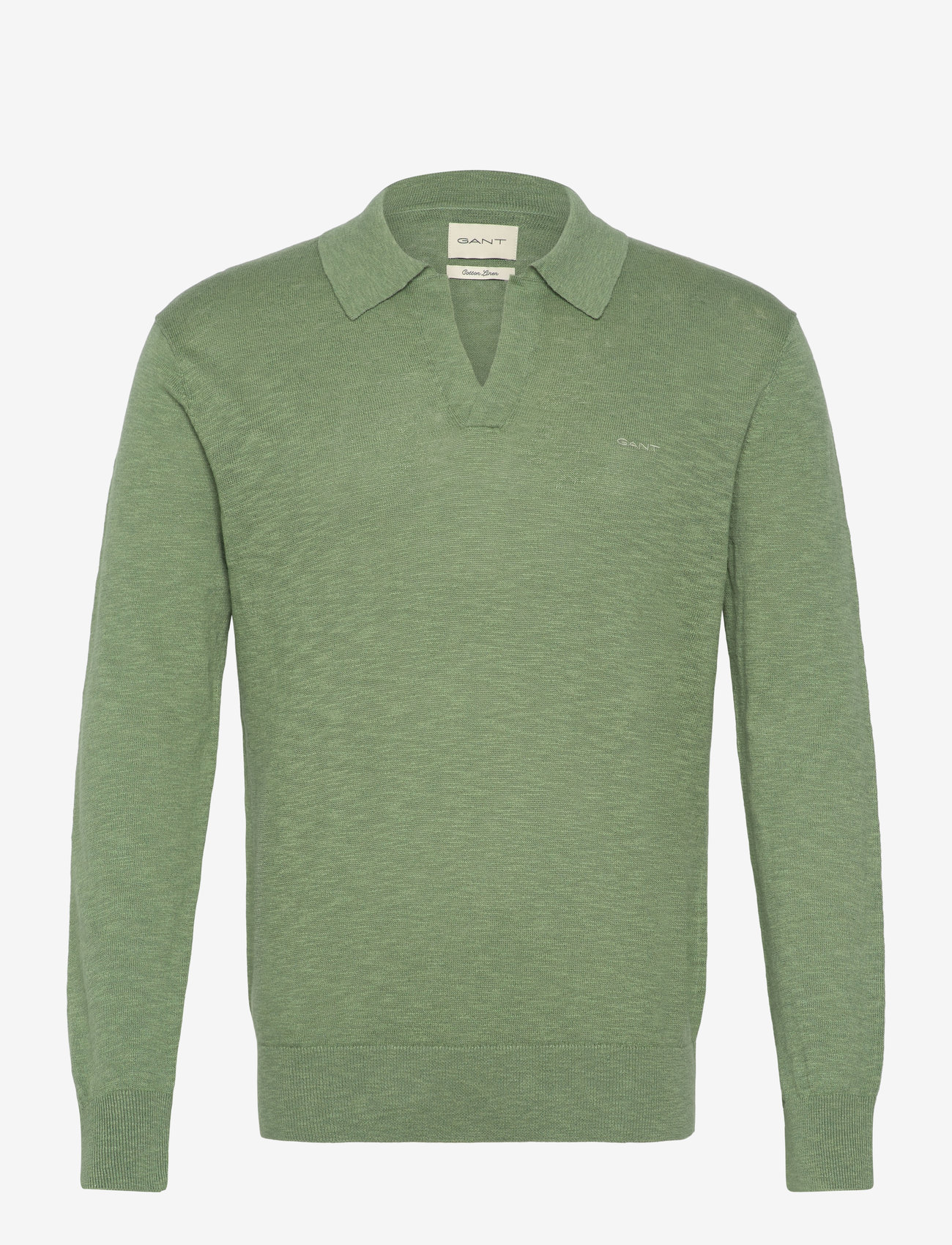 GANT - LINEN BLEND POLO - poloer i strik med lange ærmer - kalamata green - 0