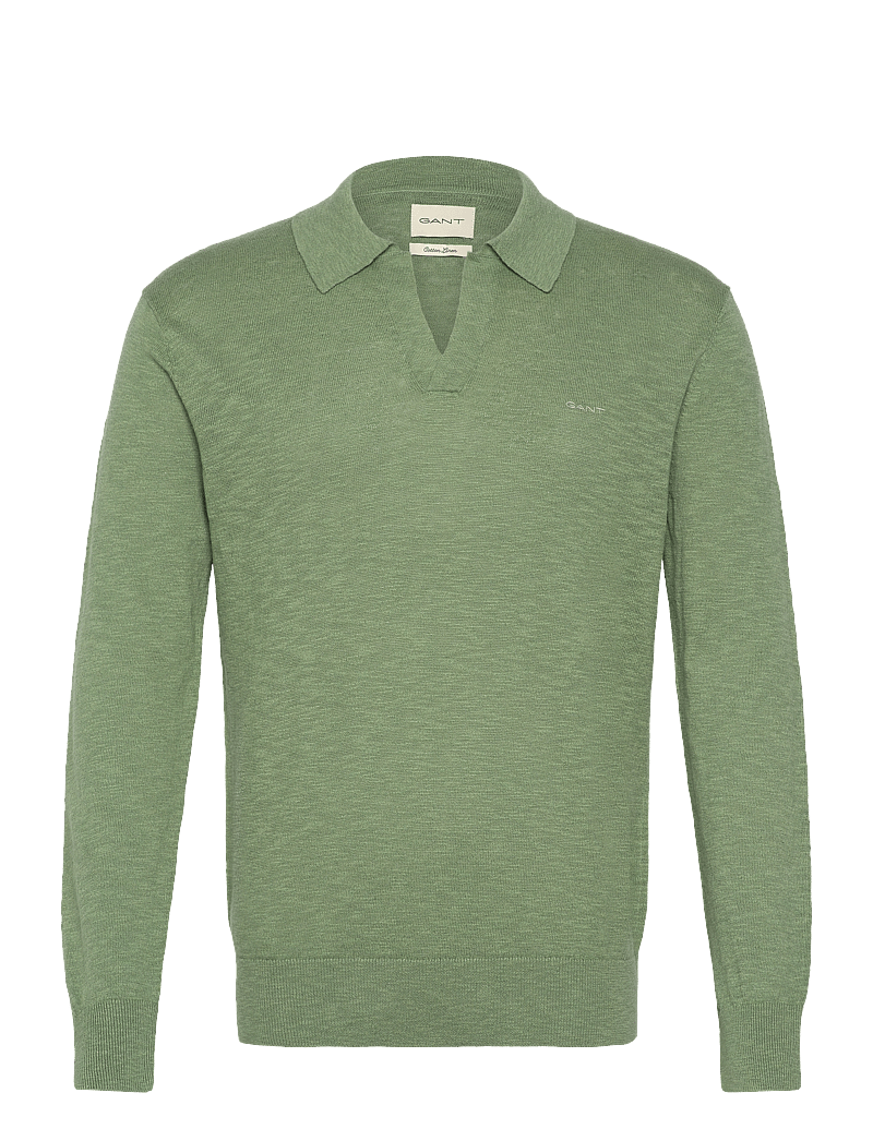 GANT - LINEN BLEND POLO - adīti polo krekli ar garām piedurknēm - kalamata green - 0