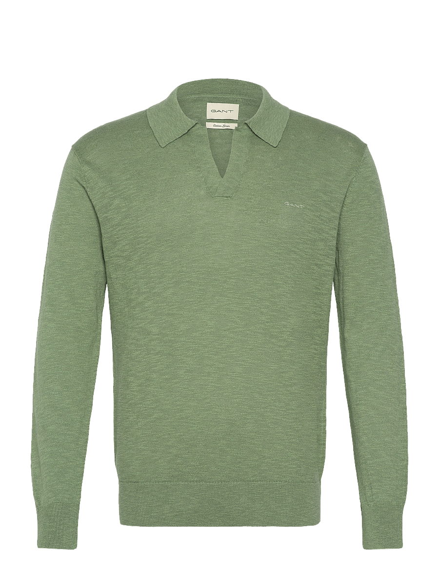 Gant - LINEN BLEND POLO - långärmade stickade pikétröjor - kalamata green - 0