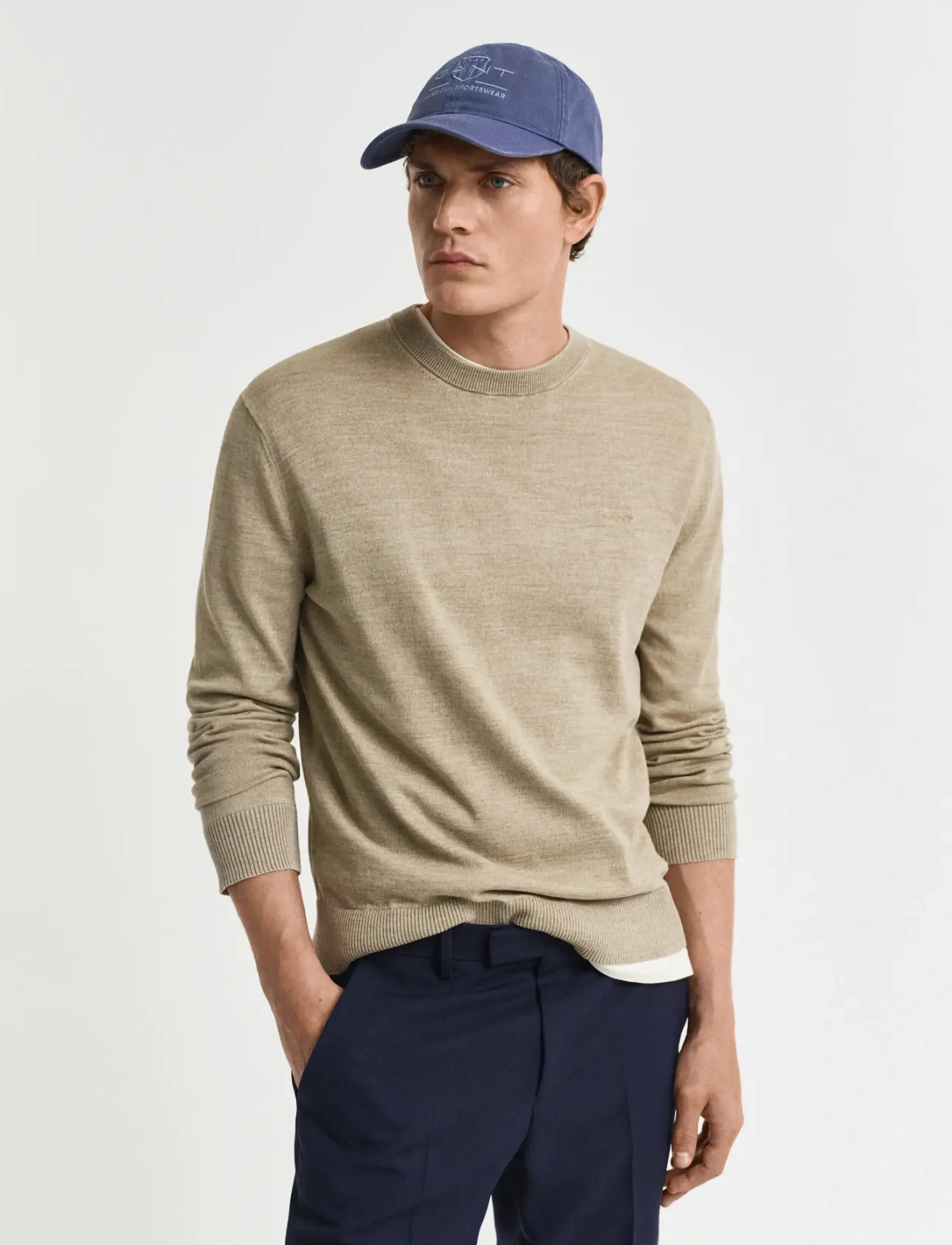 Gant Sunfaded C-Neck, XXL, Knitwear, Beige - Round Necks, Männerswear