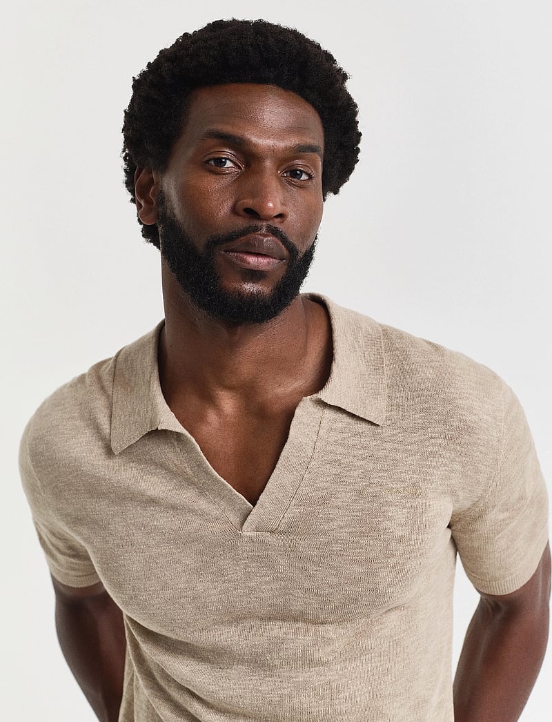 GANT - LINEN BLEND SS POLO - kortärmade pikéer - dry sand - 4