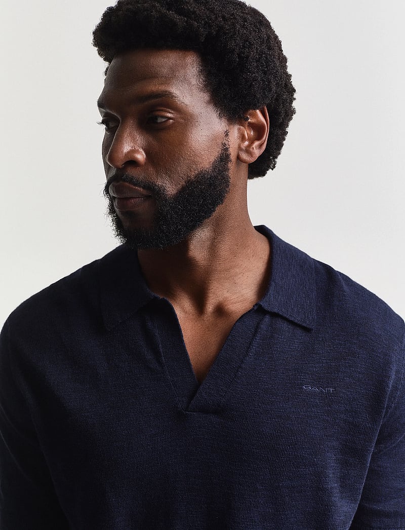 GANT - LINEN BLEND SS POLO - short-sleeved polos - evening blue - 2