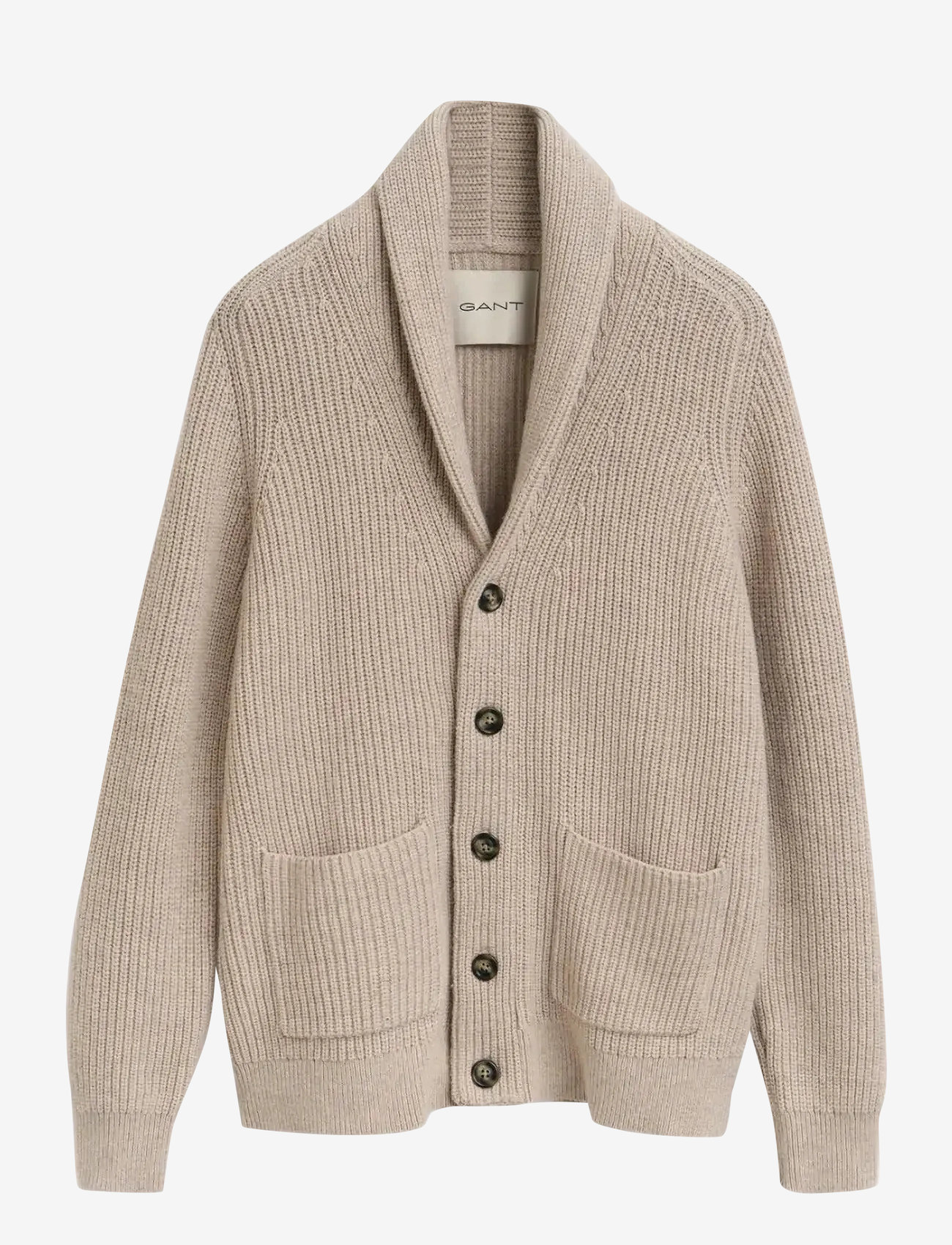 GANT - WOOL BLEND SHAWL COLLAR CARDIGAN - kardiganid - light beige melange - 1