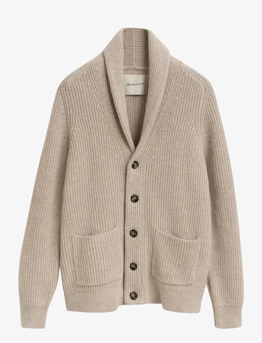GANT - WOOL BLEND SHAWL COLLAR CARDIGAN - cardigans - light beige melange - 1